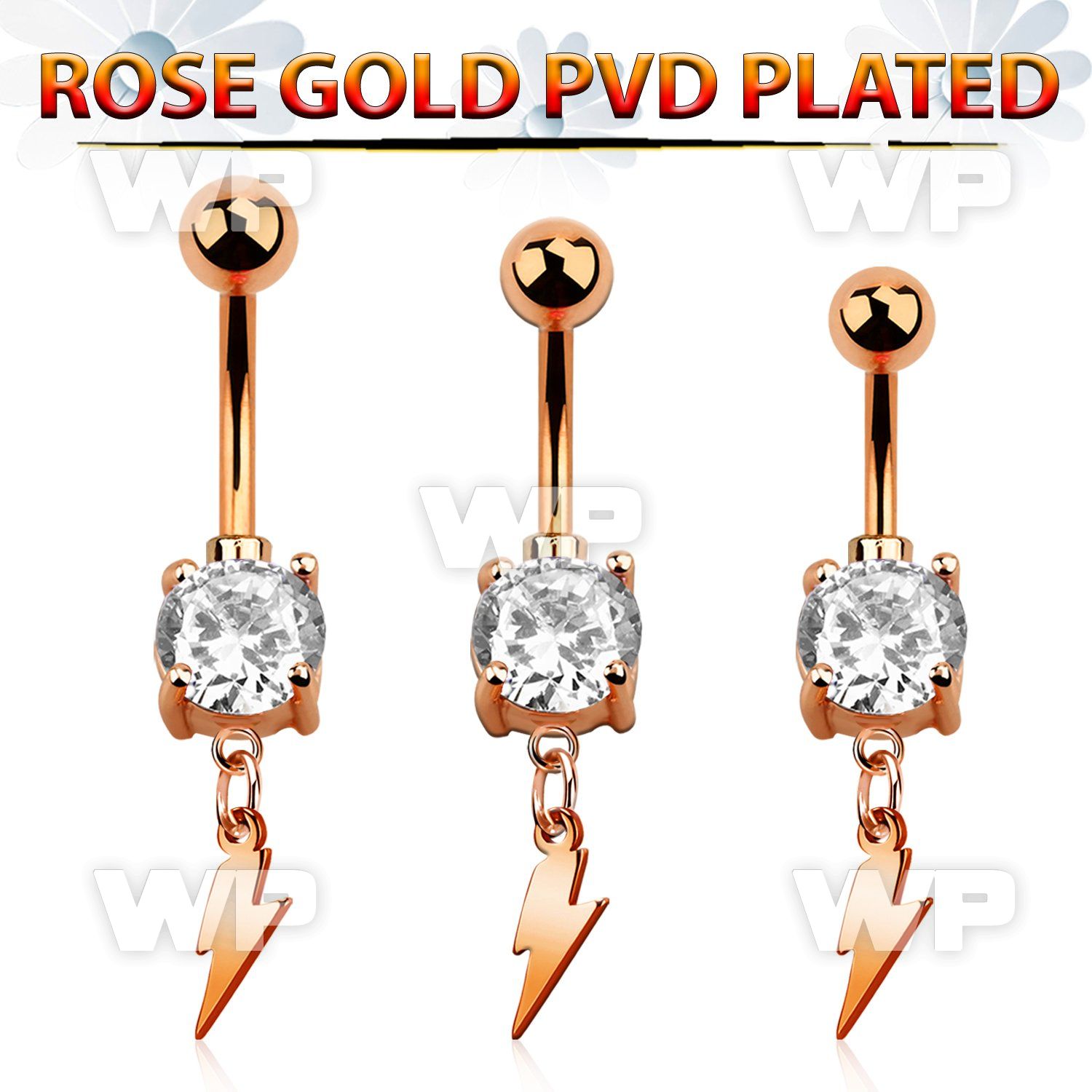 mdrzlit rose gold steel belly banana w cz lightning symbol