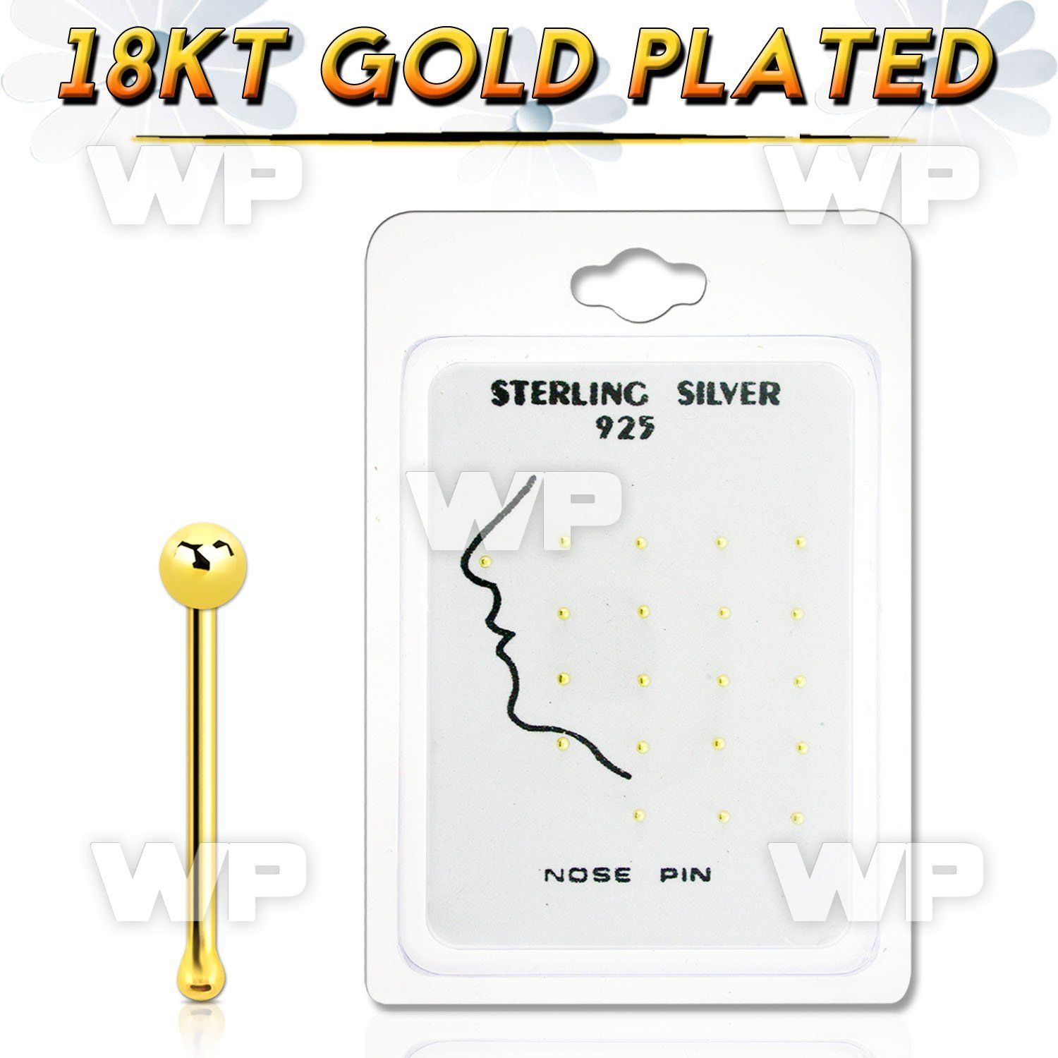 met2i4 display pack of 20 pcs of real 18k gold plated silver nose piercing