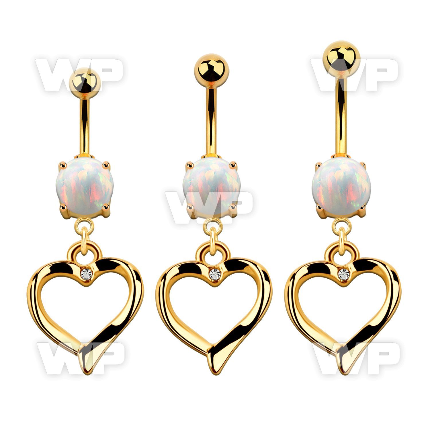 mgo666 gold steel belly banana w opal  heart shape w crystals