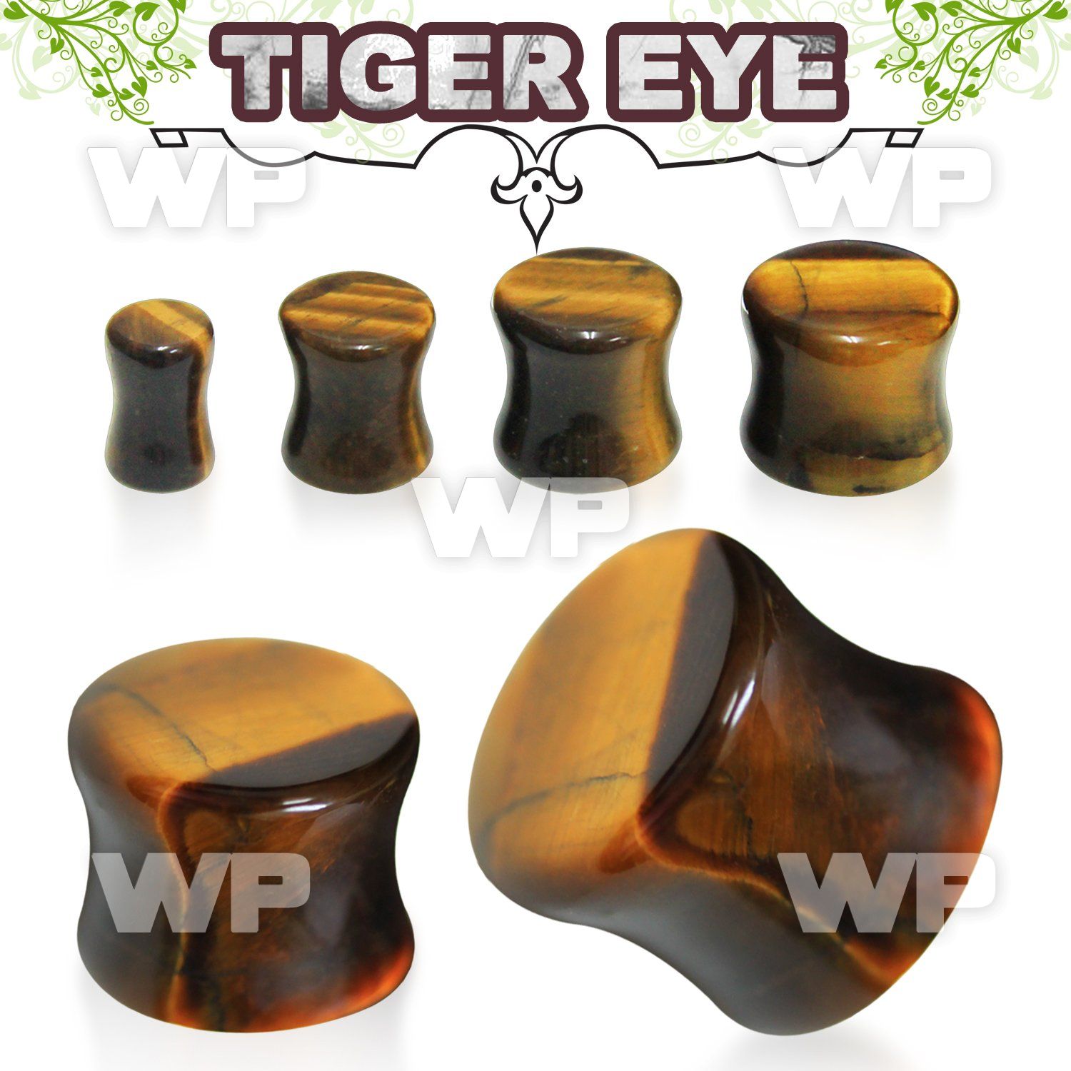 mi3j genuine tiger eye stone double flared plug ear lobe piercing