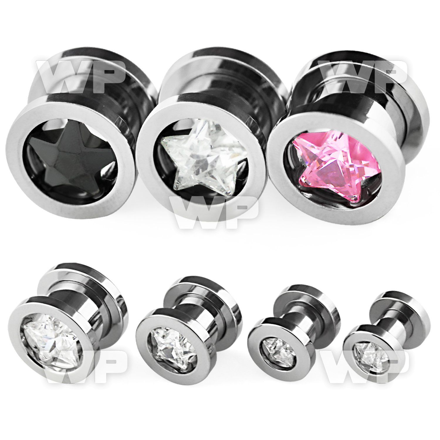 mig3 surgical steel screw fit flesh tunnel clear star shaped ear lobe piercing