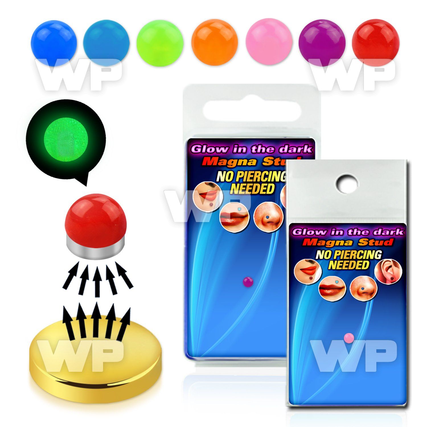 mjib4z 3mm half ball glow in the dark acrylic fake magna stud belly piercing