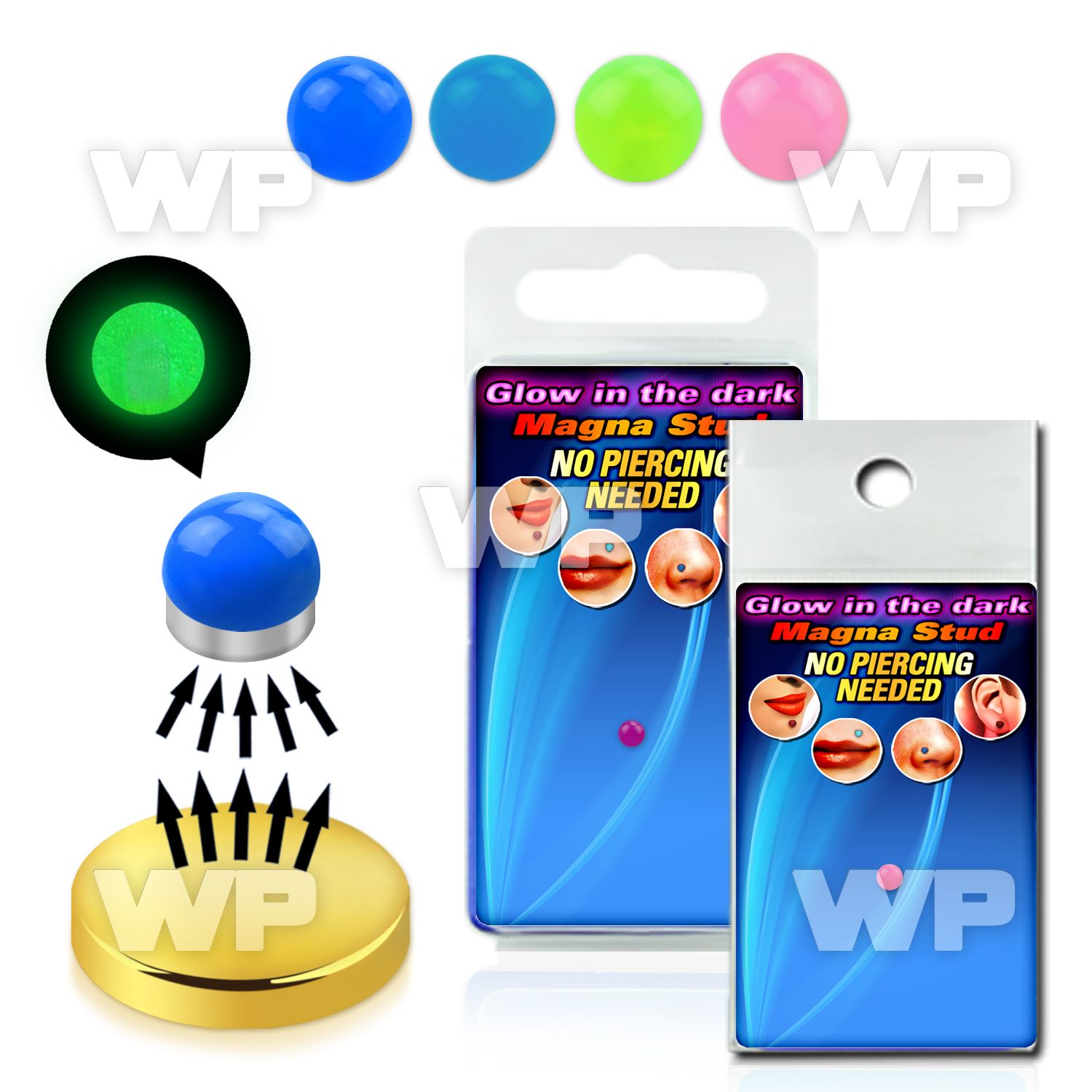 mjib4z 3mm half ball glow in the dark acrylic fake magna stud belly piercing