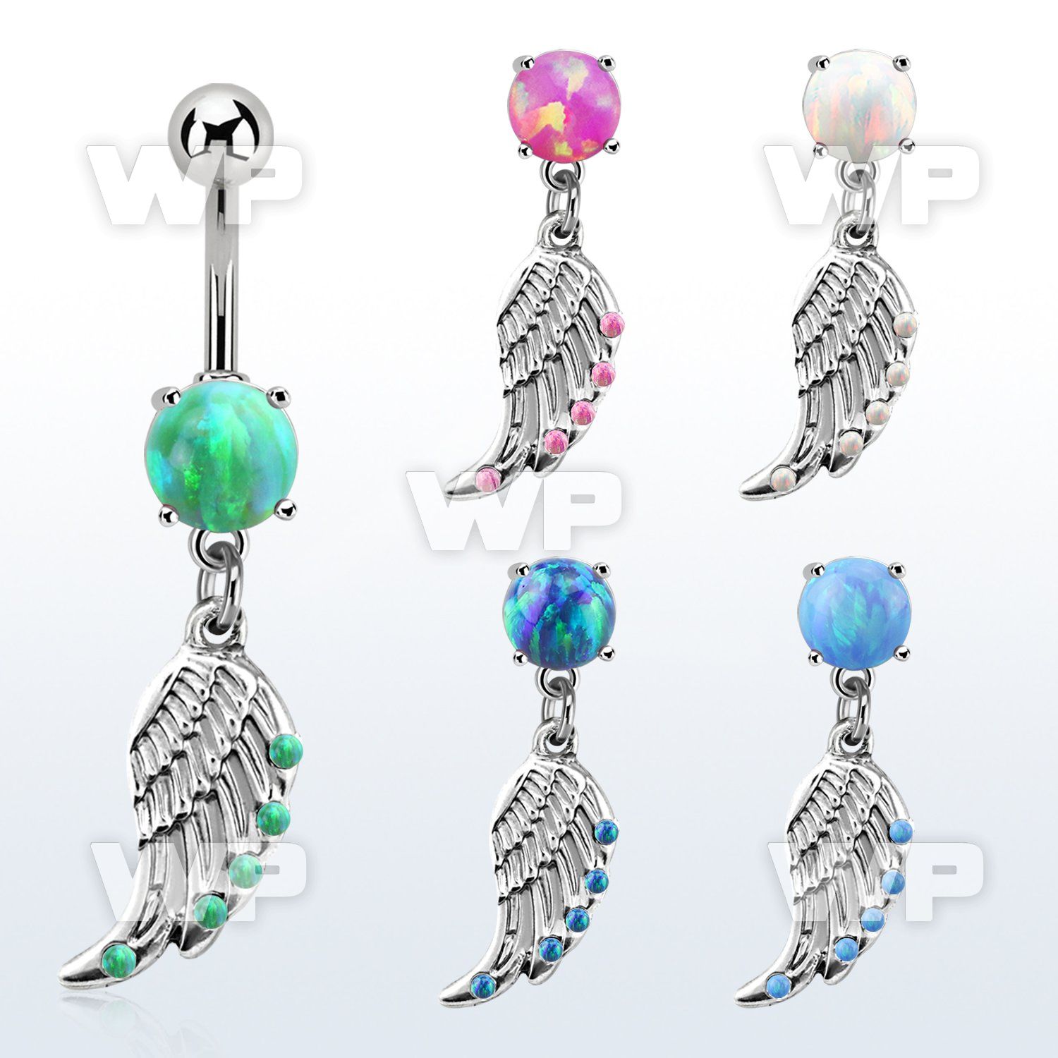 moop568 steel belly banana w 7mm opal dangling bird wing