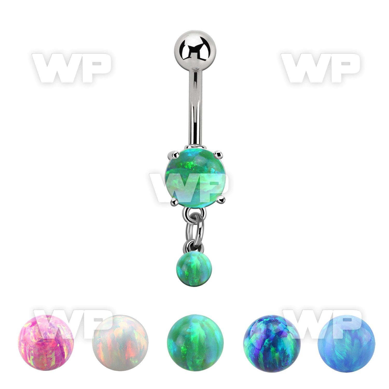 moopb4 steel belly banana w 7mm opal dangling 4mm opal ball