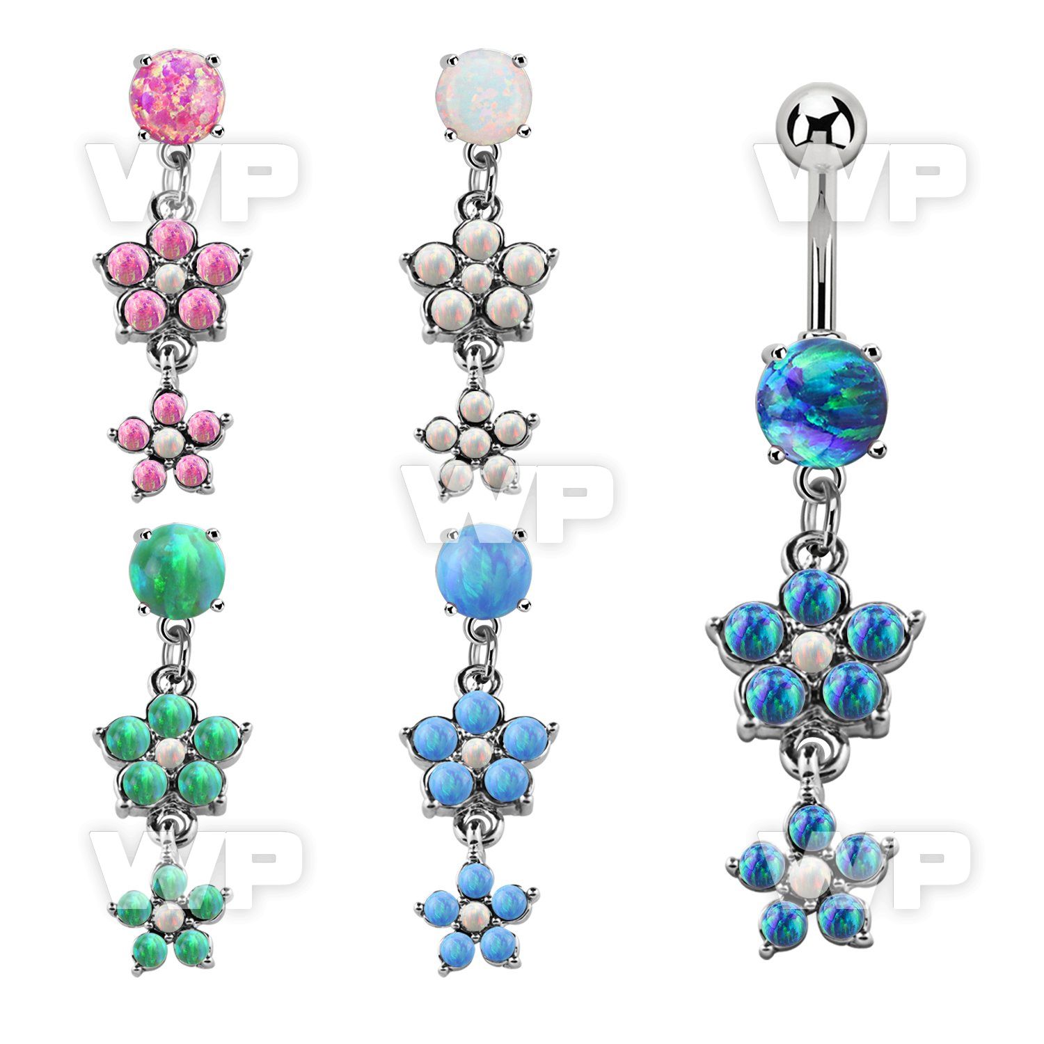 moopfl17 steel belly banana w 7mm opal dangling double flower