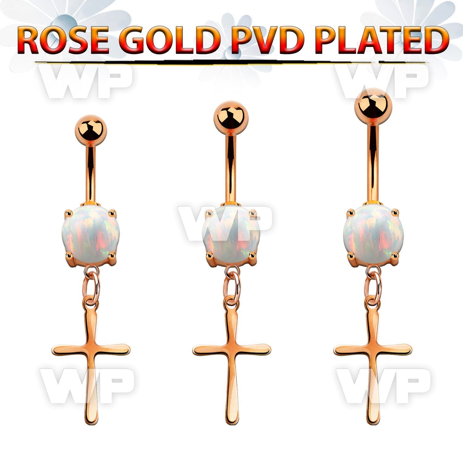 mrocrs rose gold steel belly banana w opal plain cross