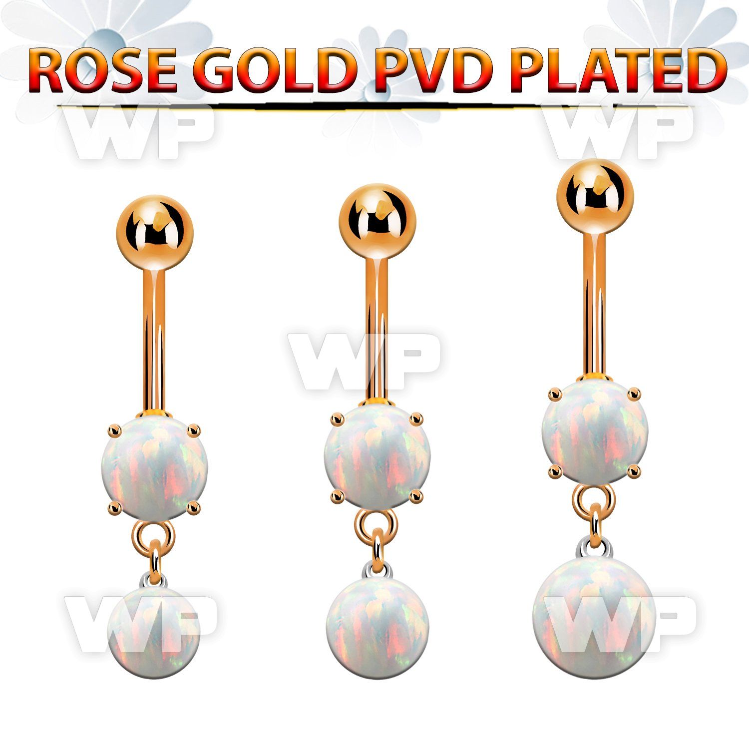 mroopb rose gold steel belly banana w opal 8mm opal ball