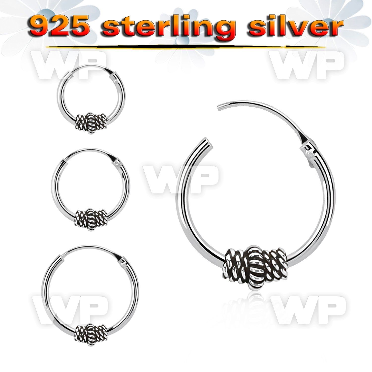 mx5f1 925 silver balinese design black oxidized hoop earrings