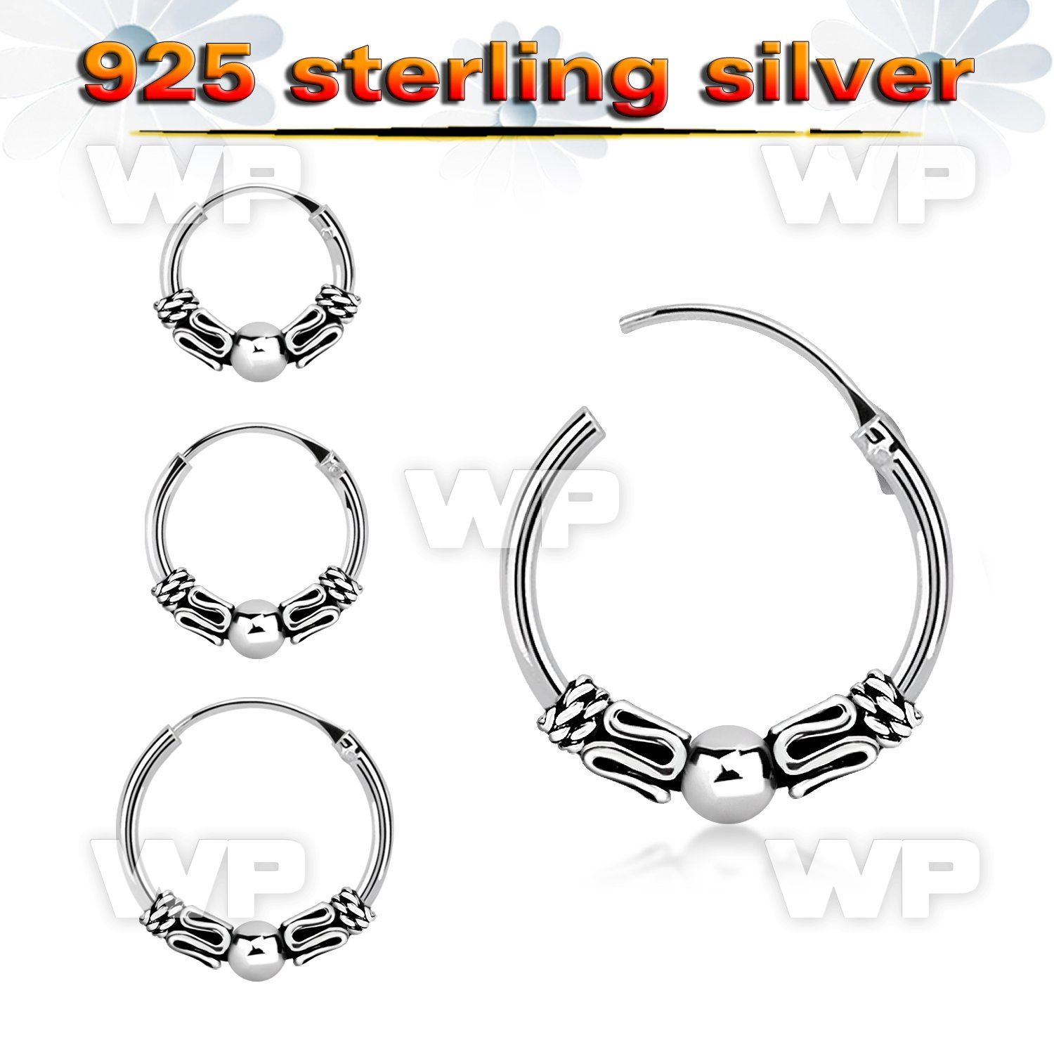 mx5f7 925 silver bali style black oxidized hoop earrings