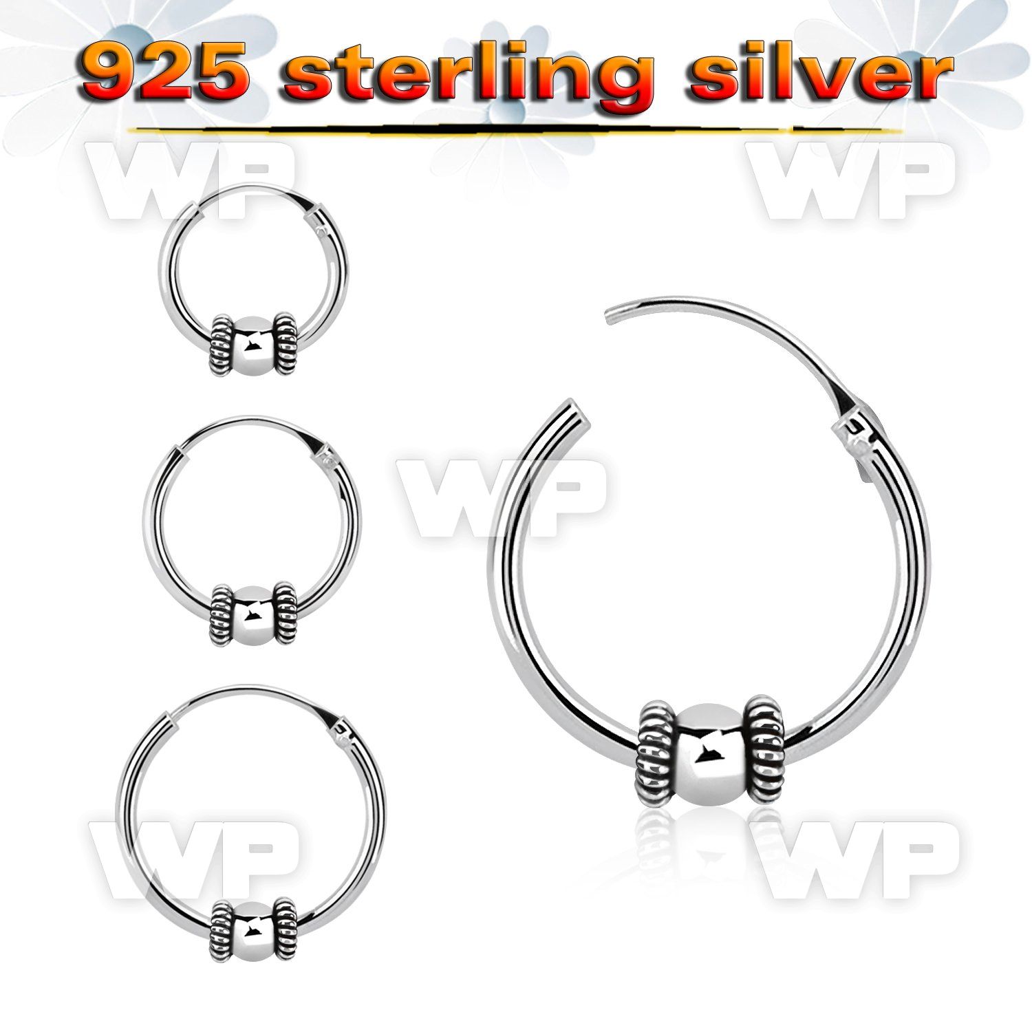 mx5fw 925 silver balinese design black oxidized hoop earrings