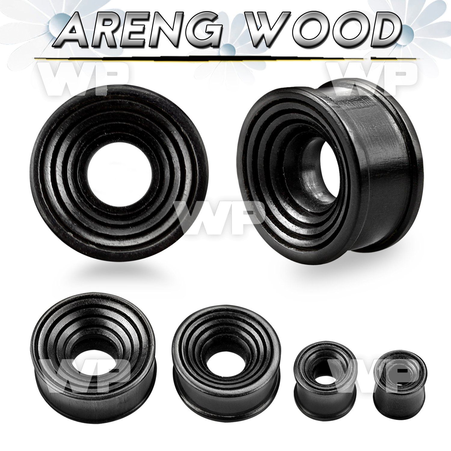 mx7a black areng wood double flare flesh tunnel groved conical ear lobe piercing