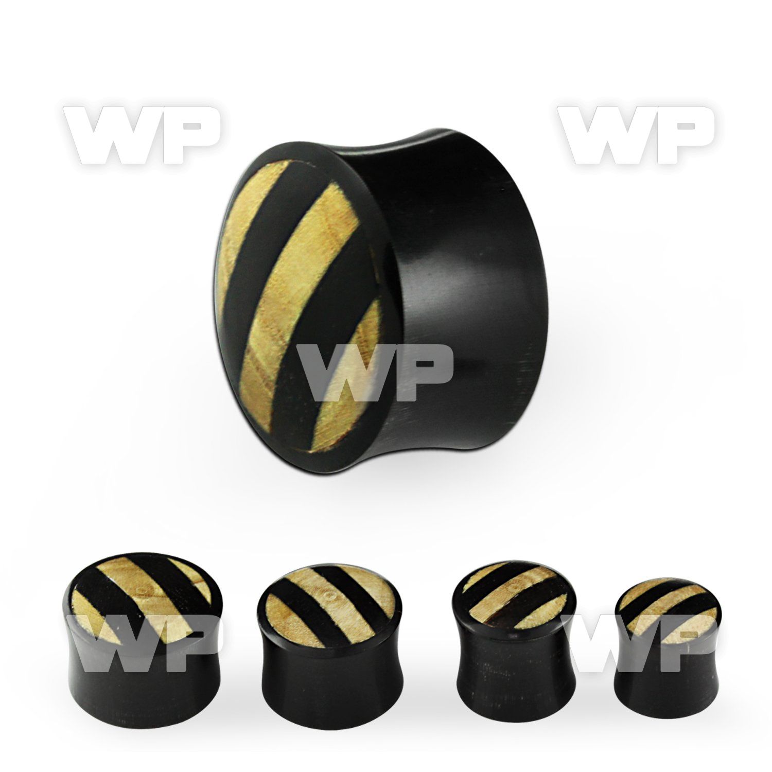 mxjf black horn double flared plug wood accents on the front ear lobe piercing