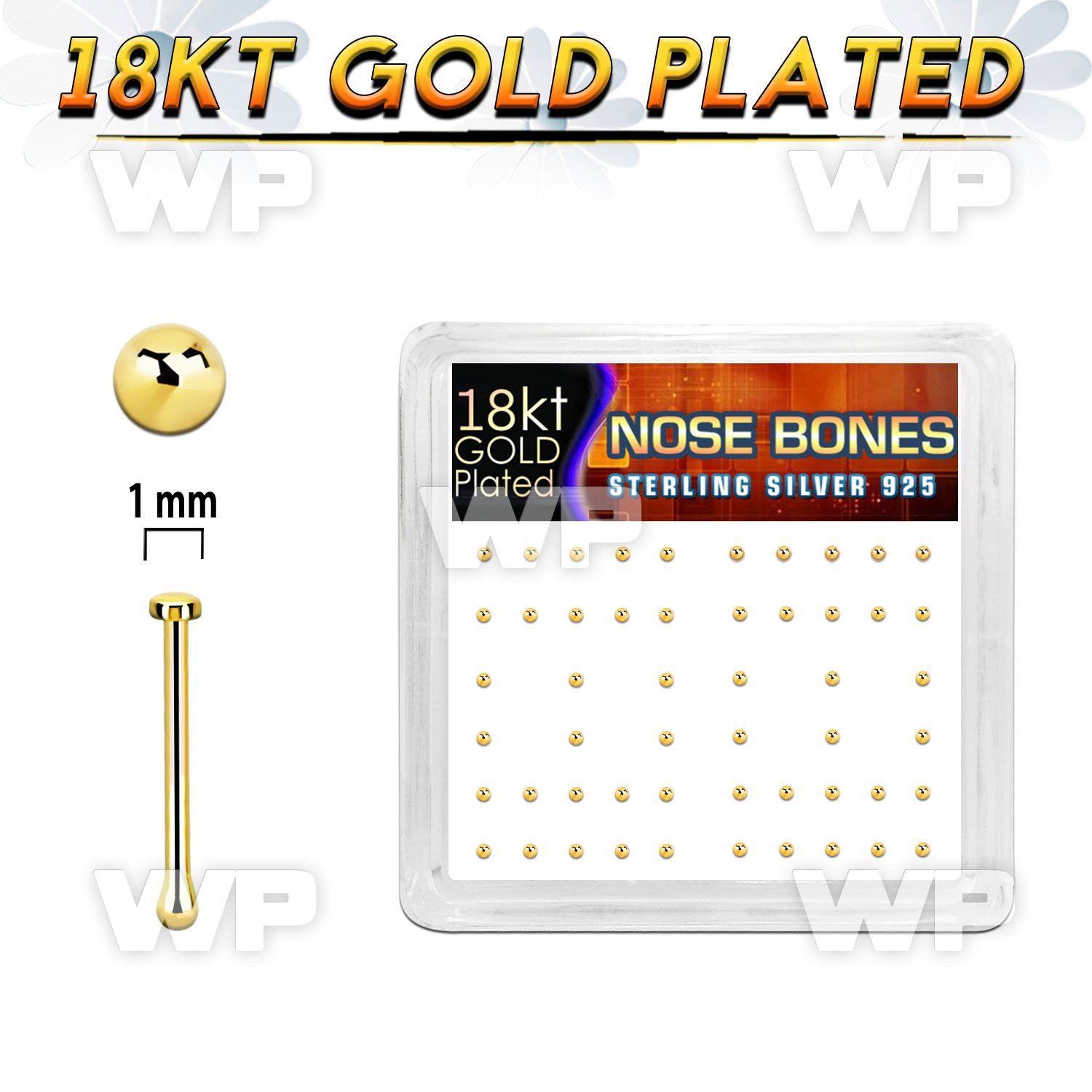 nbmx5rg silver nose bones w 18k gold plating 1mm flat tops