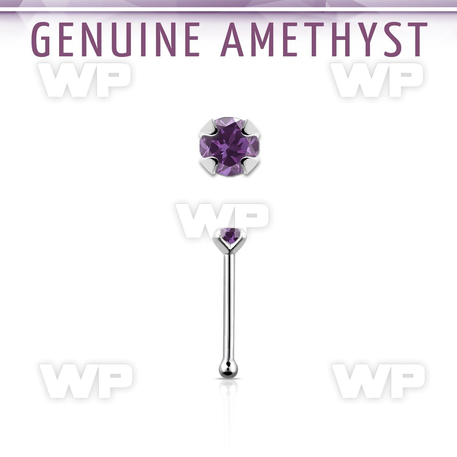 nbpge1 925 silver nose bone w a amethyst stone