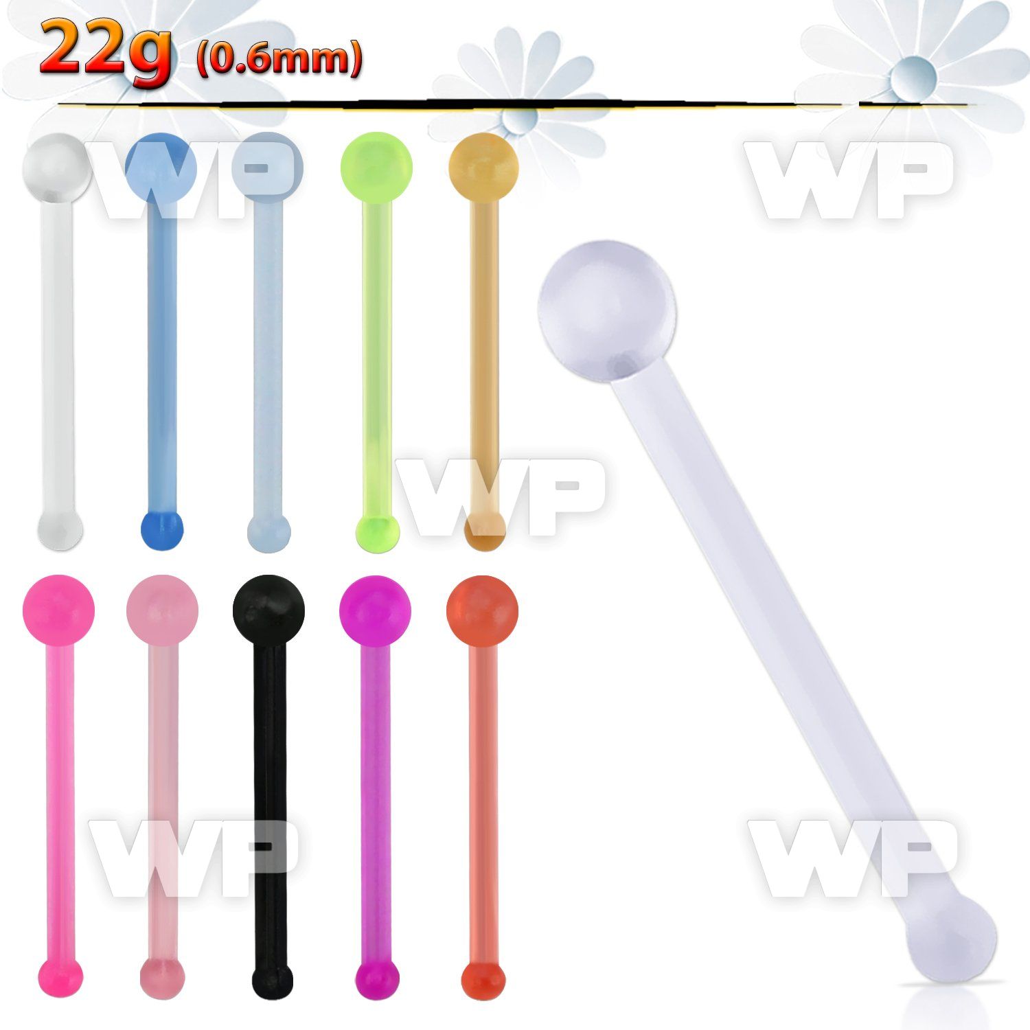 nbrta acrylic nose bone retainer, 20g w 1.5mm ball shaped tops