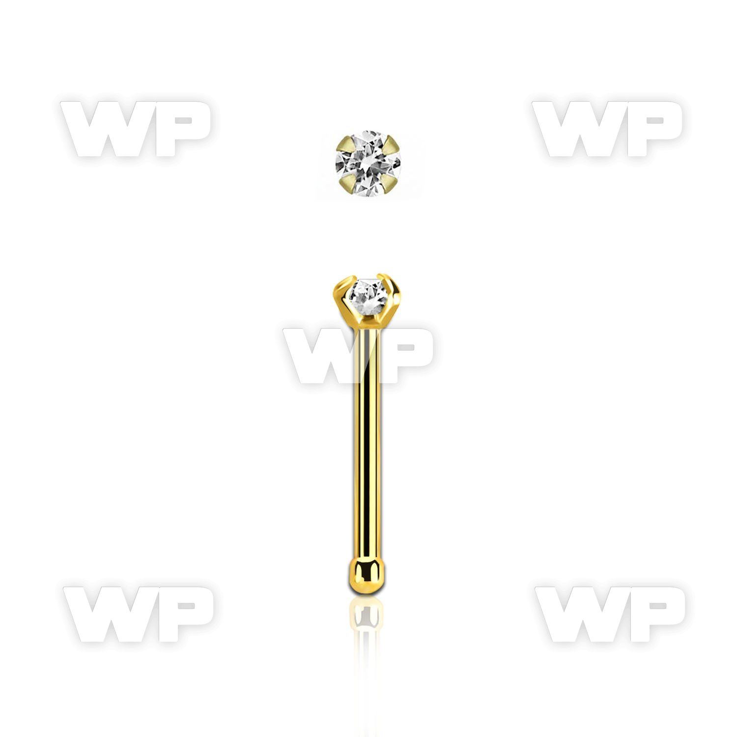 nbtzr2 gold steel nose bone, 20g w prong set 2mm round cz