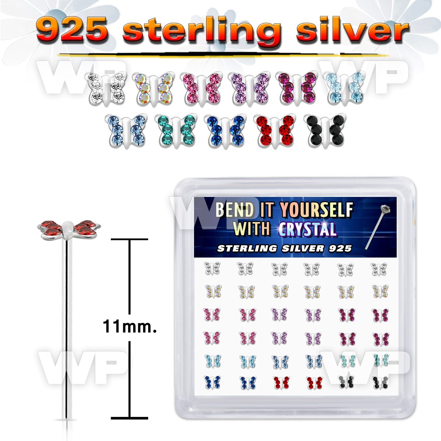 nf4hrjzy silver fishtail straight nose studs butterfly color
