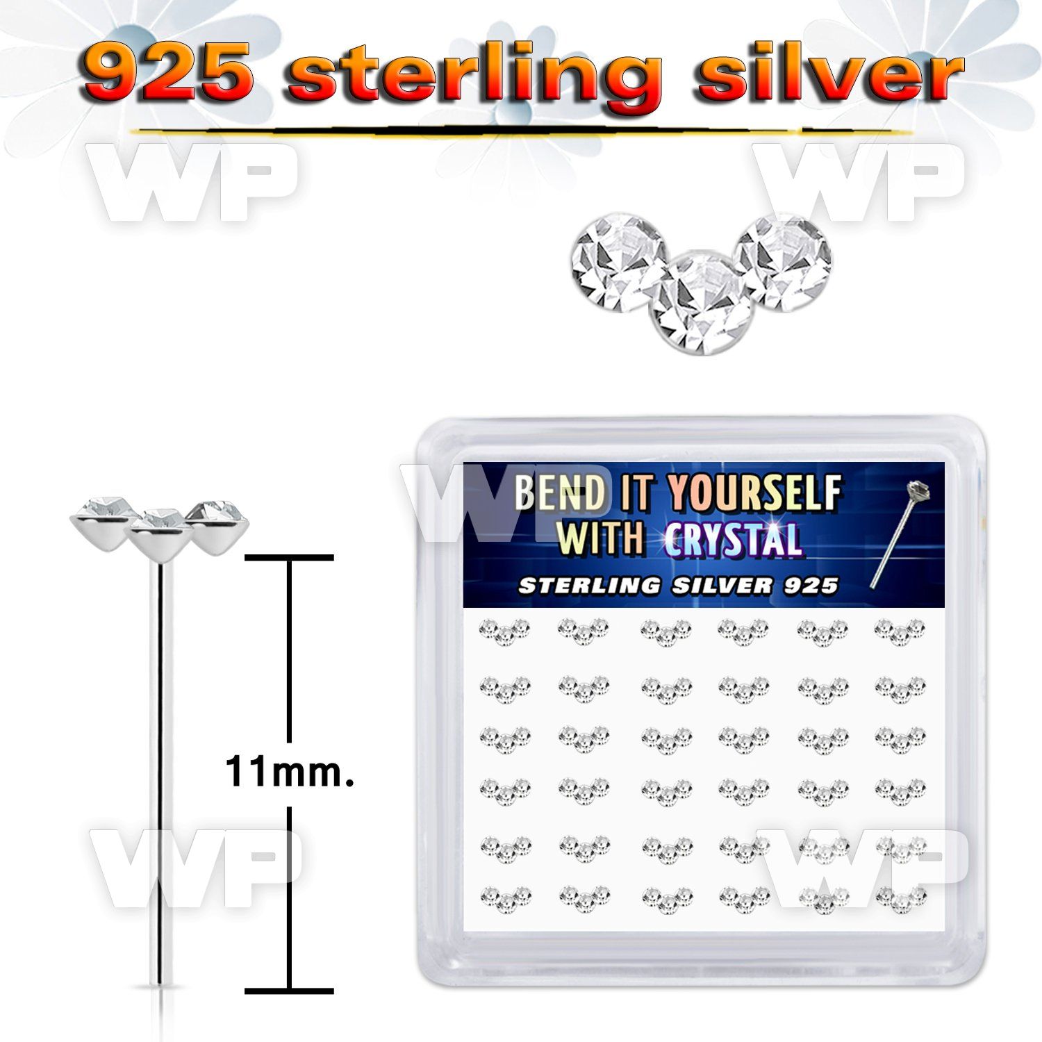 nf6h46zy silver nose studs 22g clear crystals curved 36