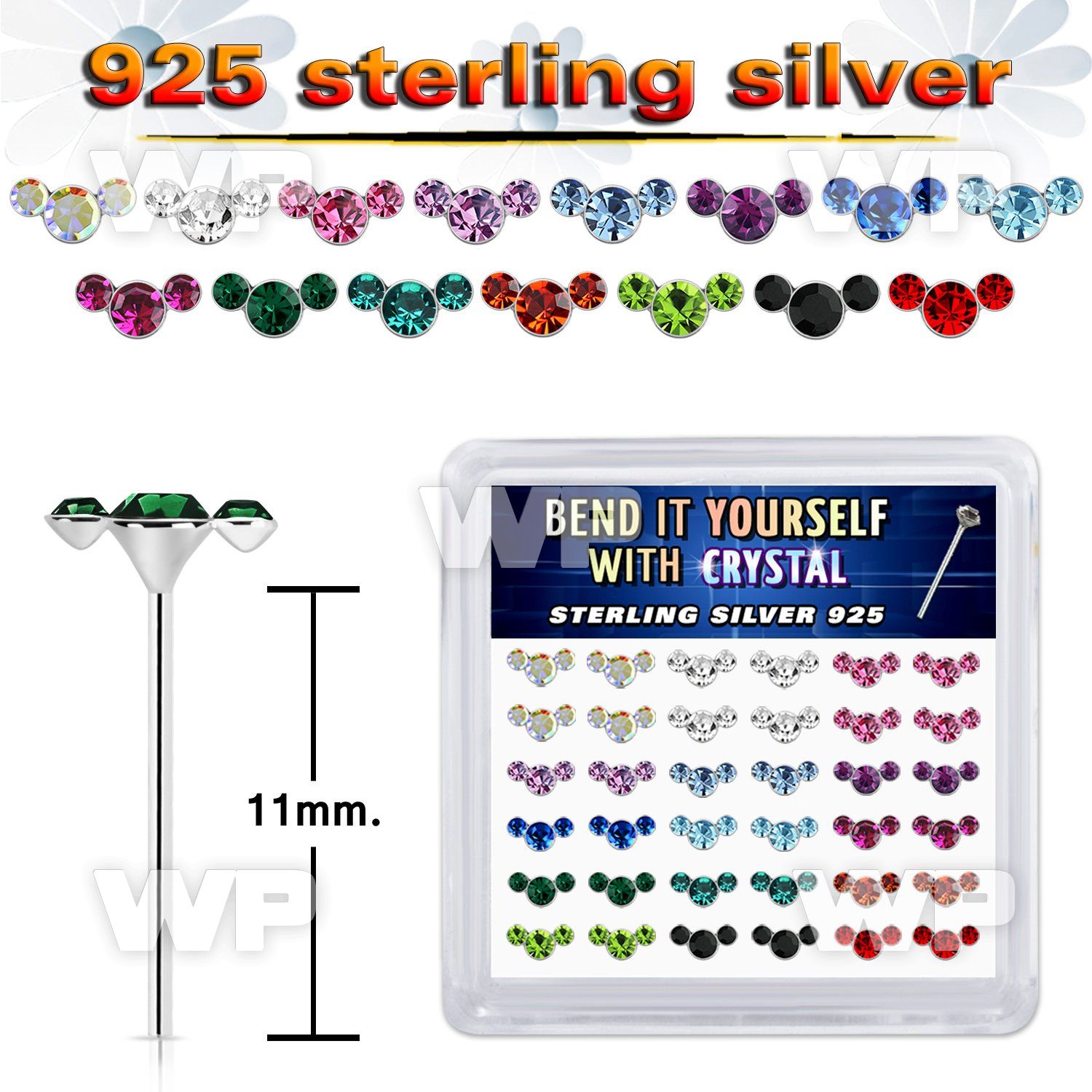 nf6h7jzy silver nose studs 22g crystals colors 36
