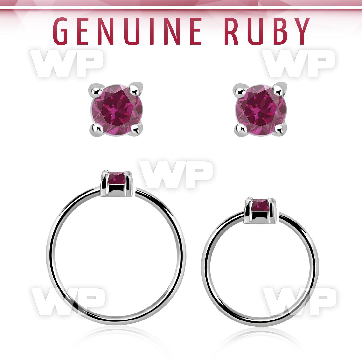 nhge5 silver nose ring w a 2mm ruby in casting prong set