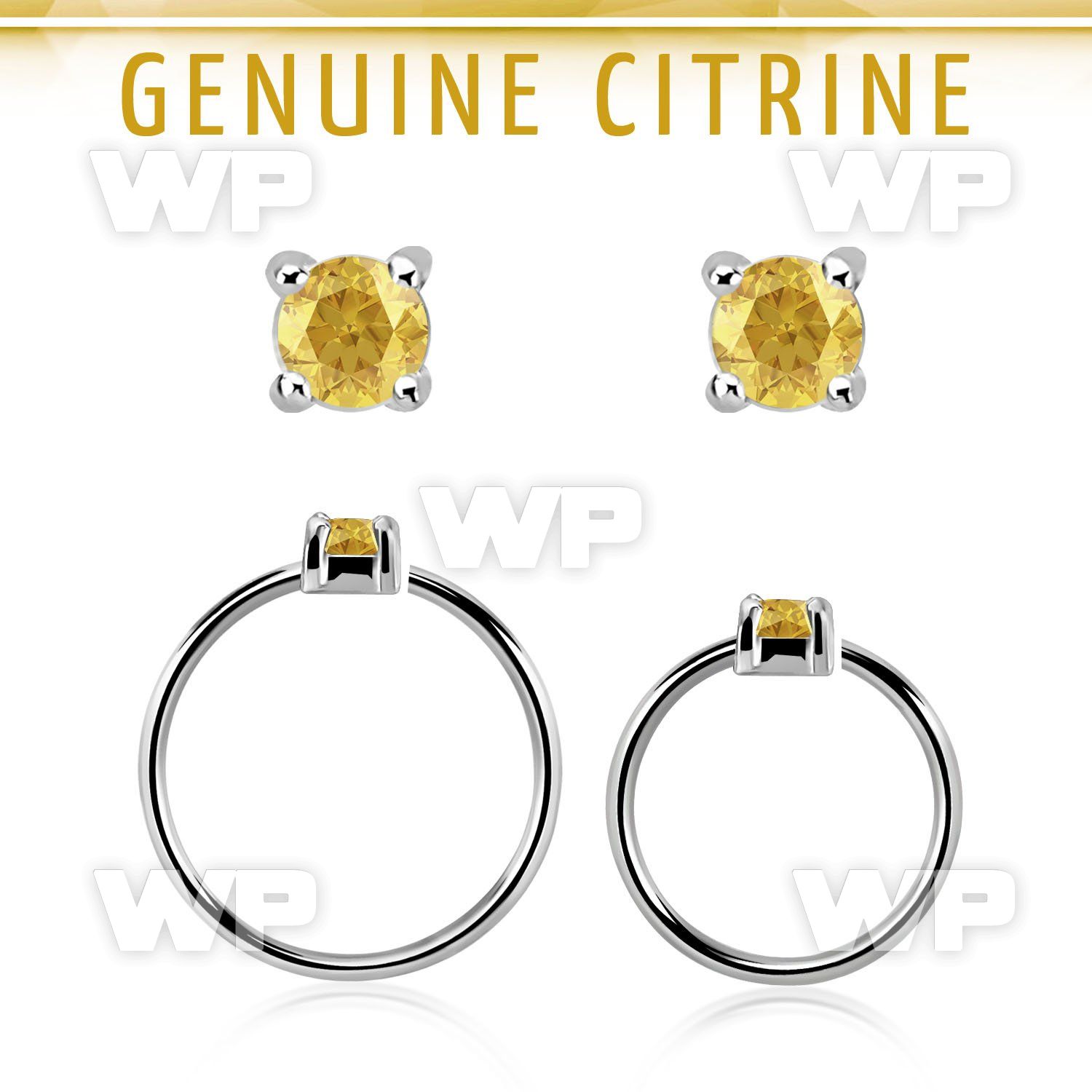 nhge6 silver nose ring w a 2mm citrine in casting prong set