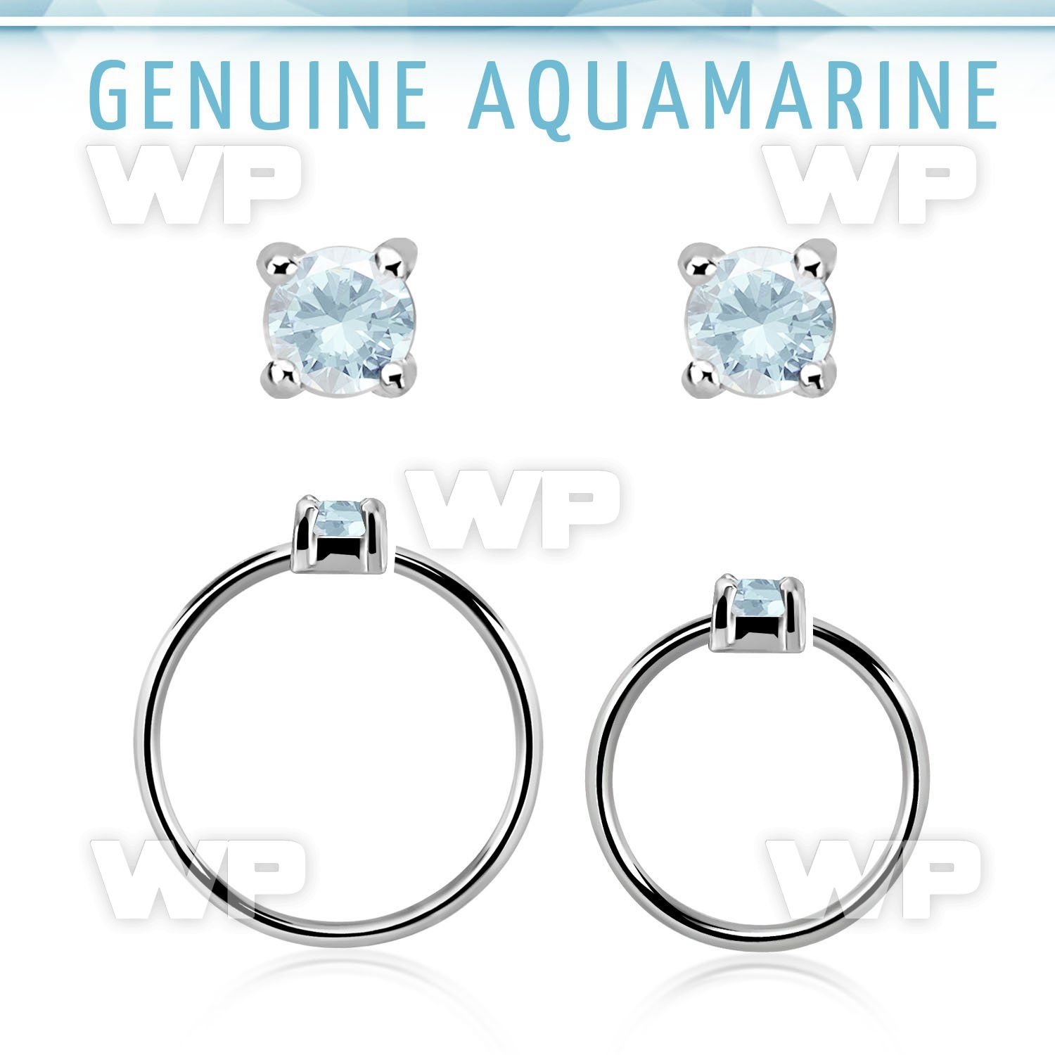 nhge8 silver nose ring w a 2mm aquamarine in casting prong set