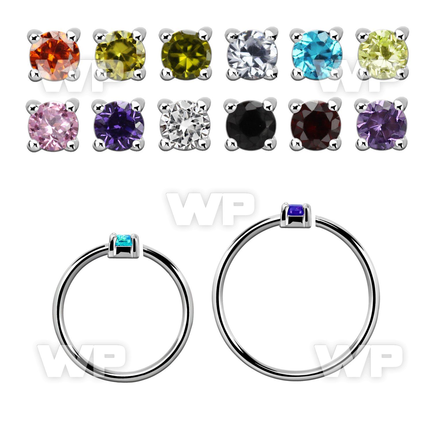 nhz15 silver nose ring w a 1.5mm cz in casting prong set