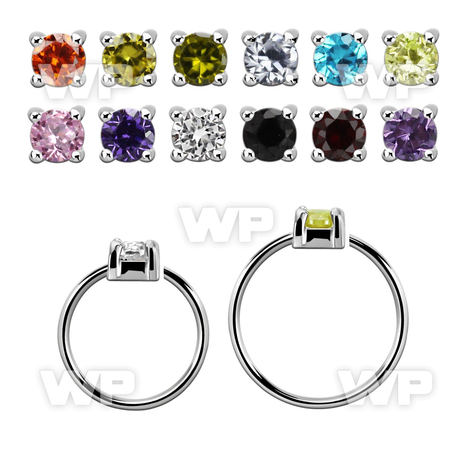 nhz25 silver nose ring w a 2.5mm cz in casting prong set