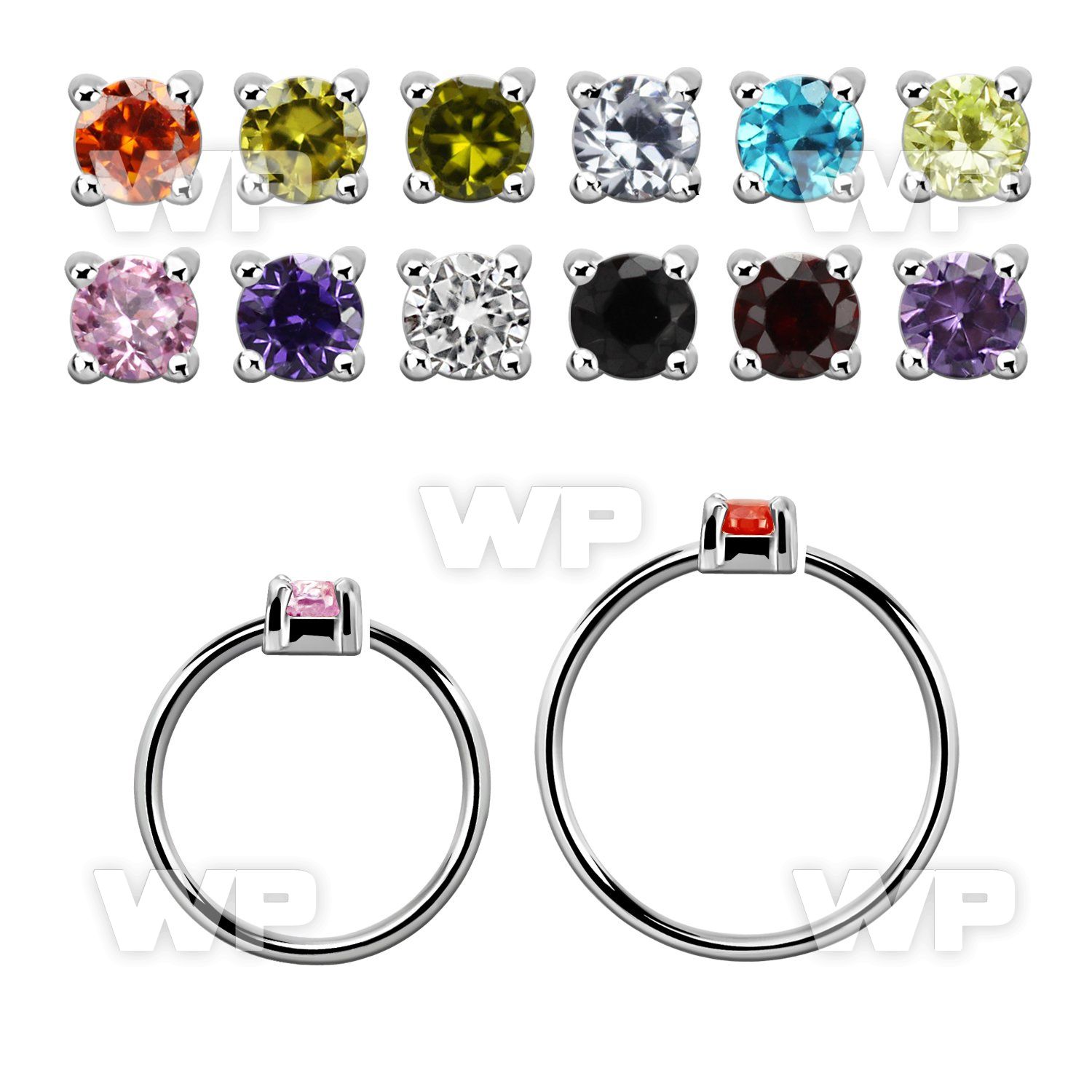 nhz2 silver nose ring w a 2mm cz in casting prong set