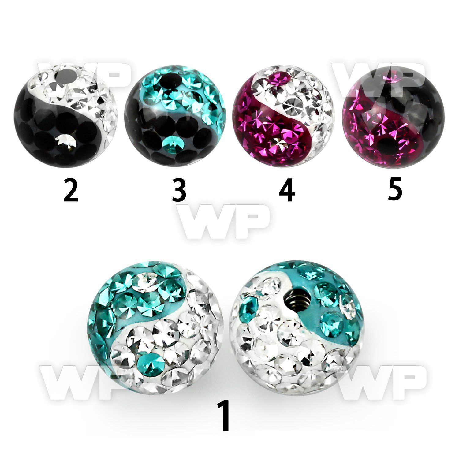 njdat 8mm ball ferido glued multi crystals ying yang design thr 