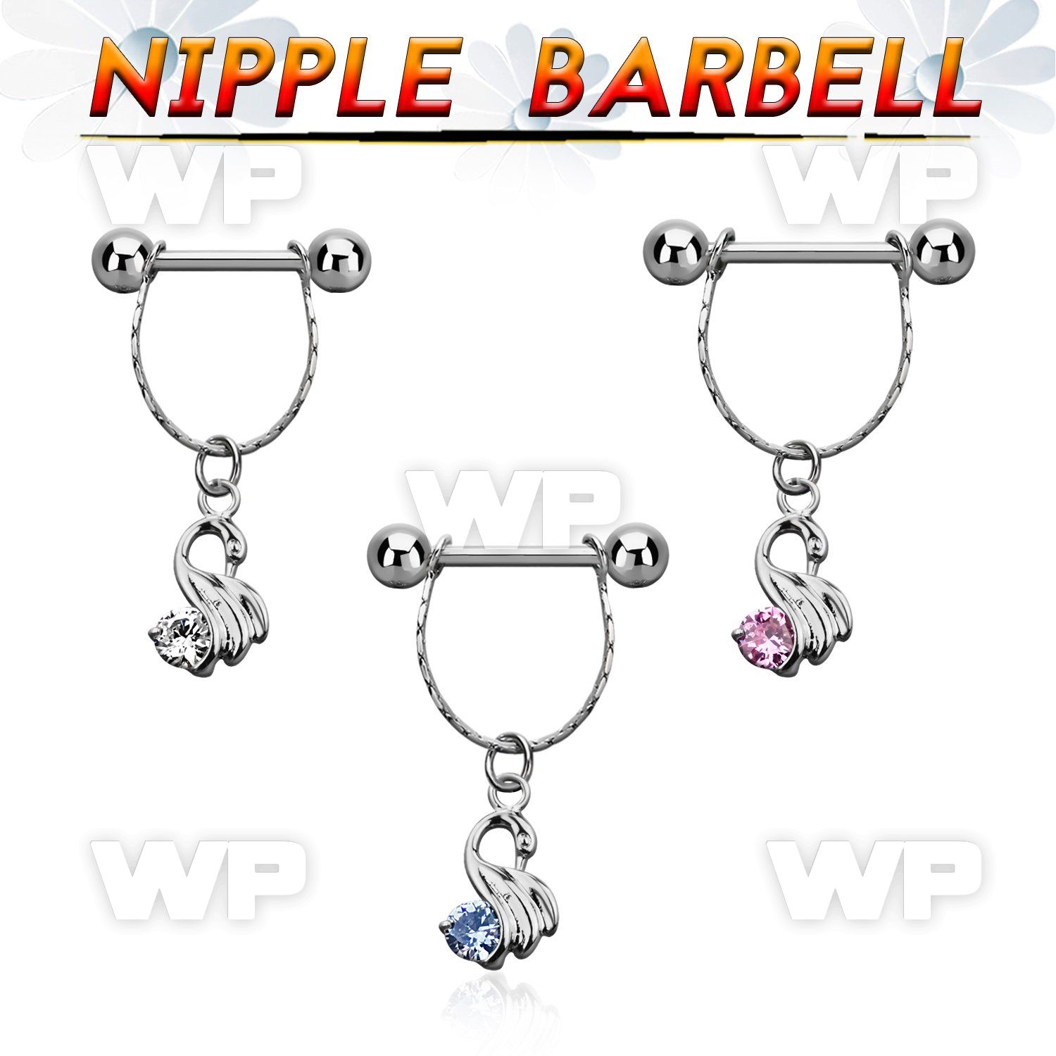 npdl24 steel nipple barbell w chain a little swan dangling