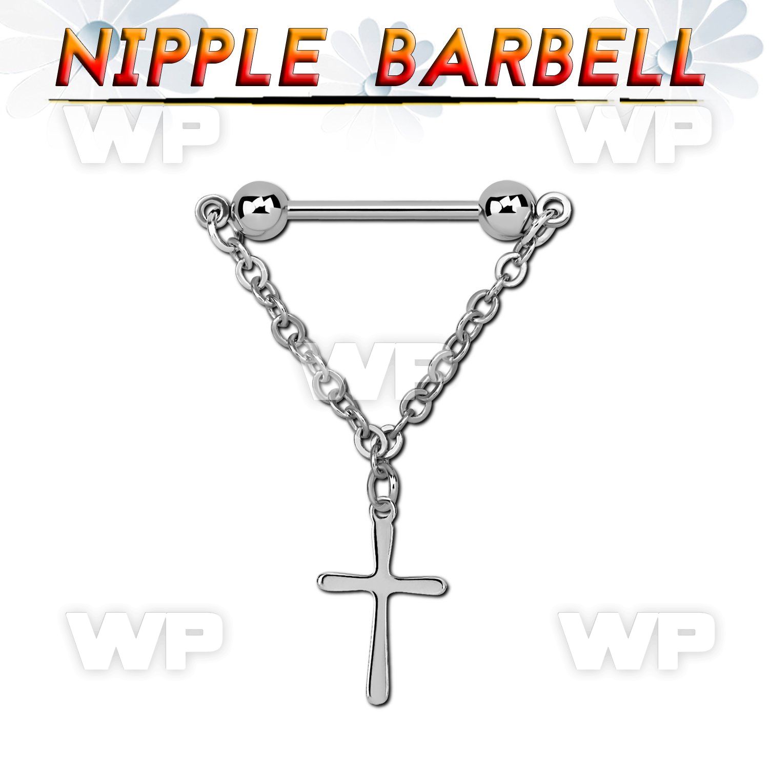 npdl42 steel nipple barbell w a dangling small steel cross