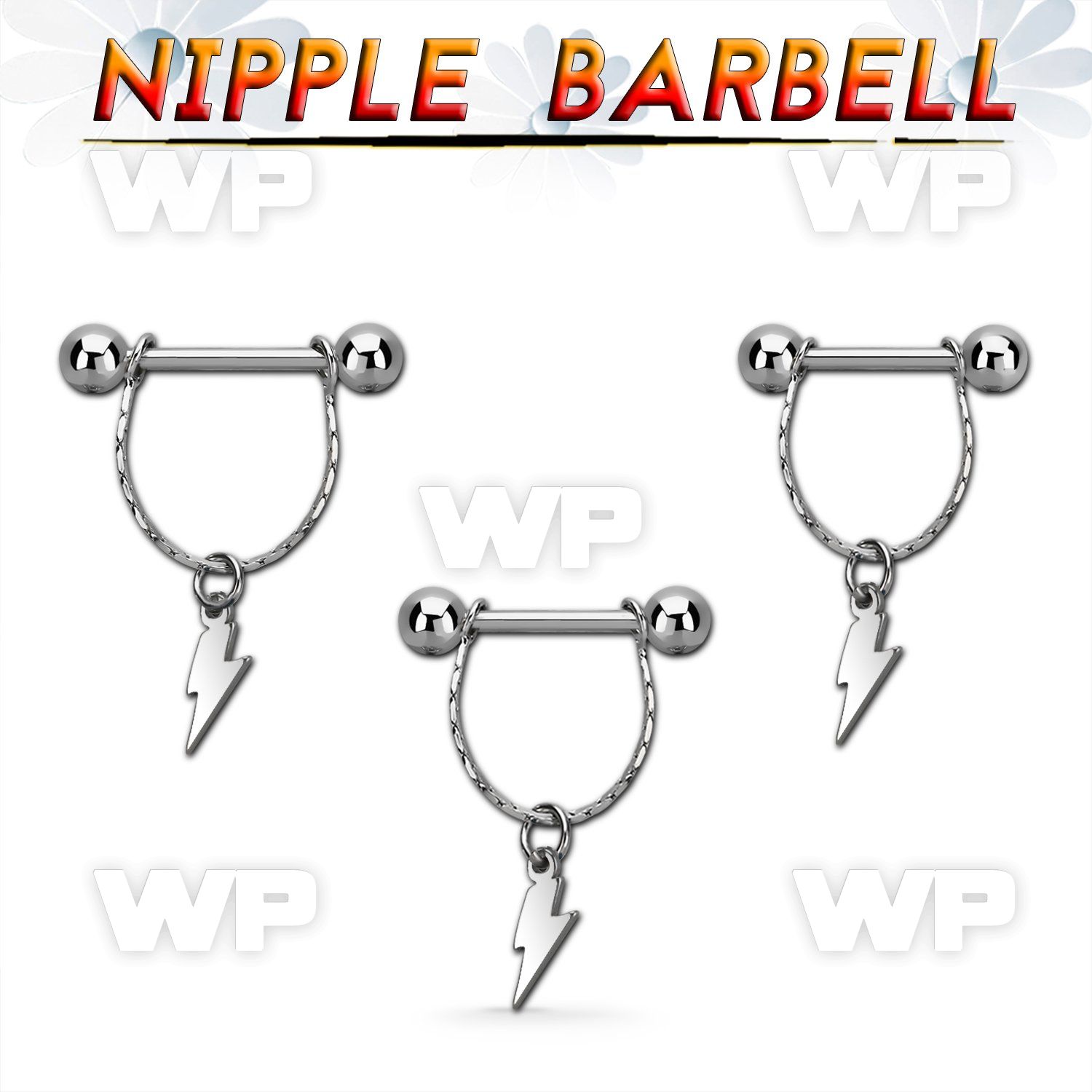 npdl44 316l steel nipple barbell w small chain lightning symbol