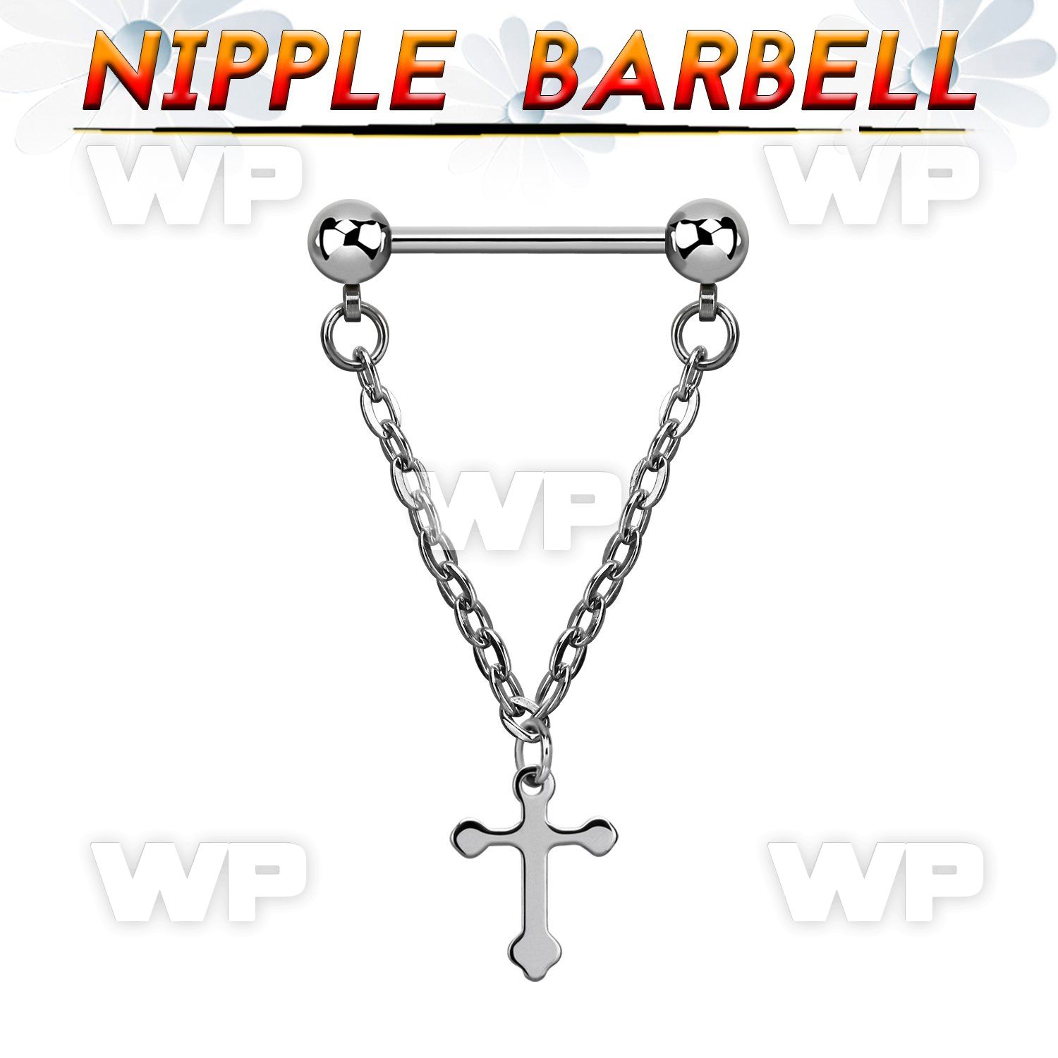npdl5 steel nipple barbell w small chain dangling steel cross