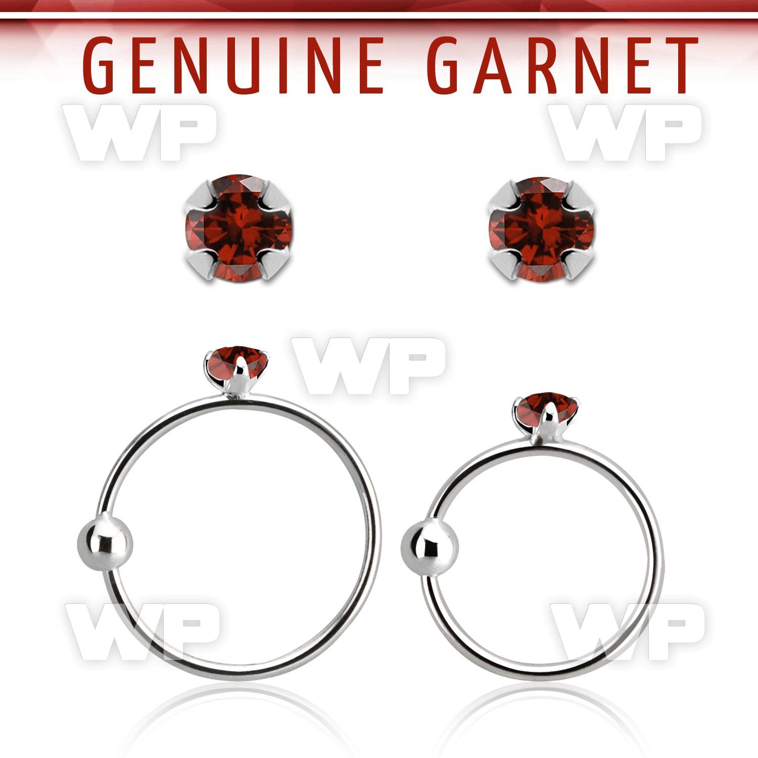 nrge2 925 silver nose hoop w 2mm prong set garnet stone