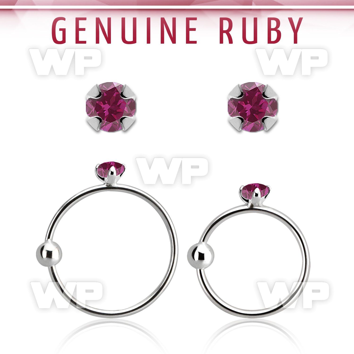 nrge5 925 silver nose hoop w 2mm prong set ruby stone