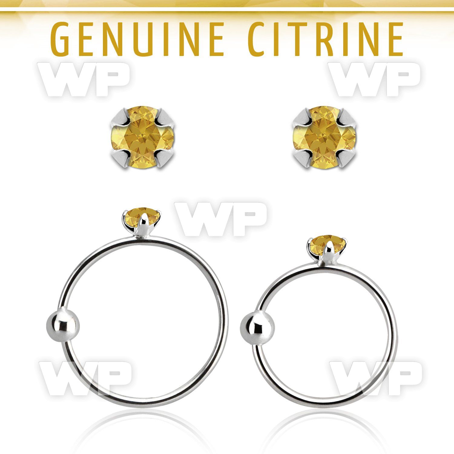 nrge6 925 silver nose hoop w 2mm prong set citrine stone