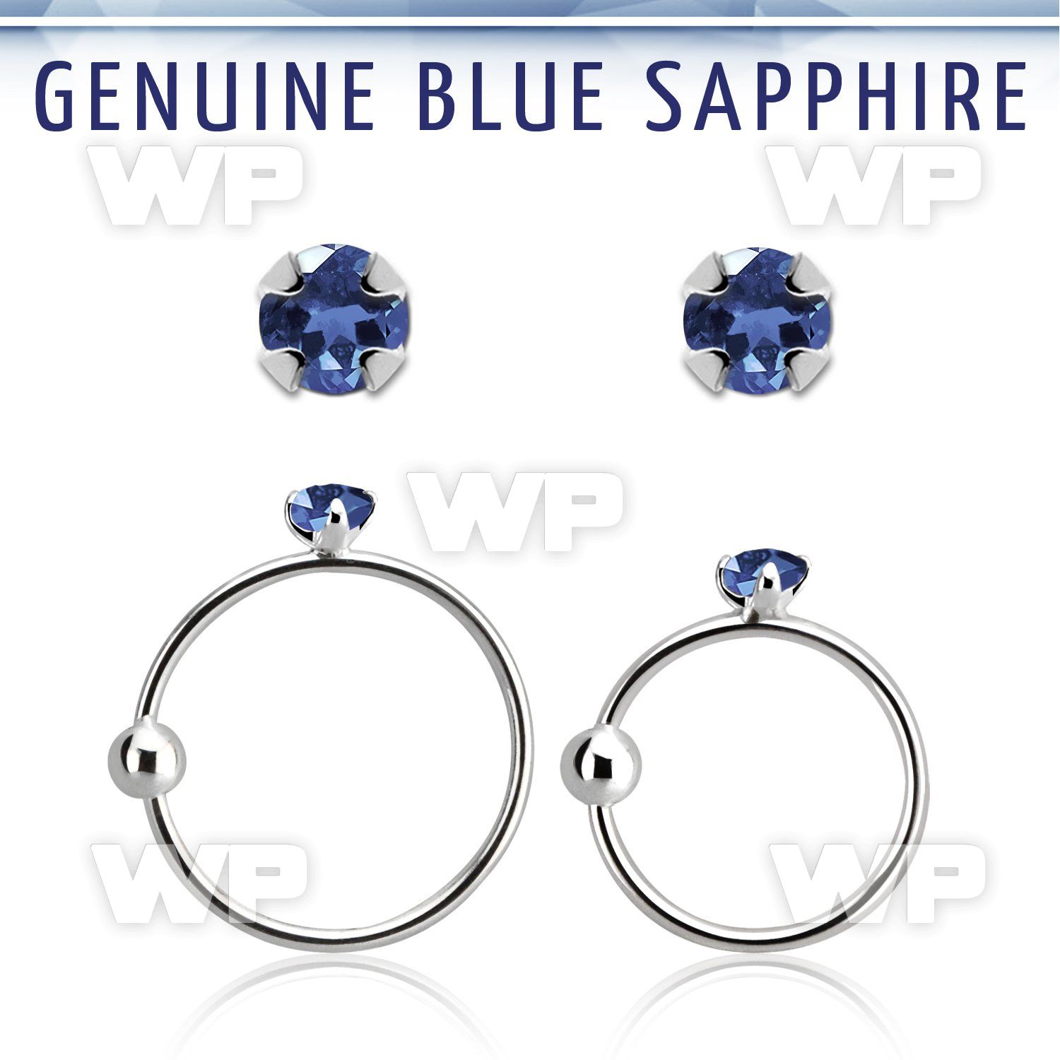 nrge9 925 silver nose hoop w 2mm prong set blue sapphire stone