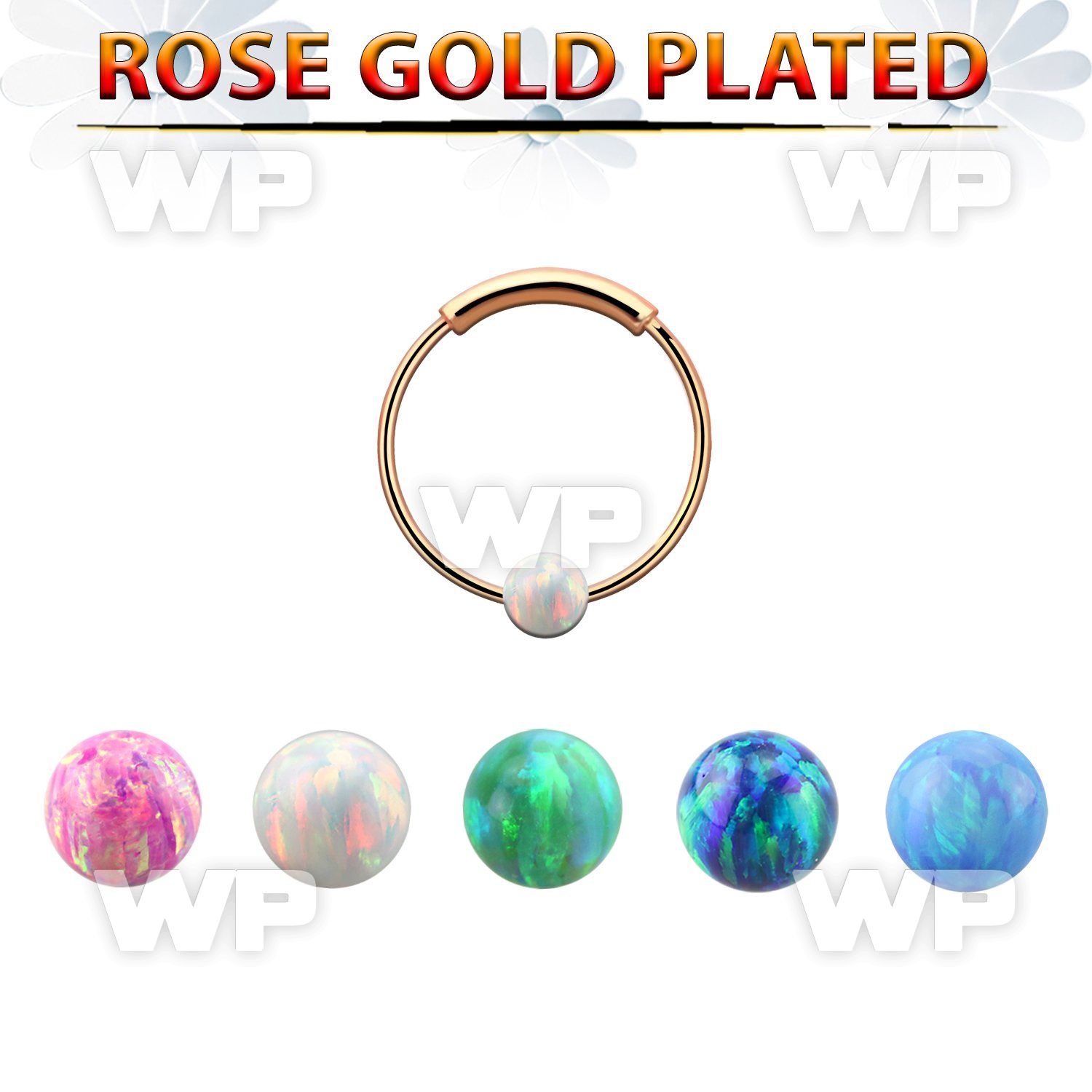 ns03rso rose gold silver endless nose hoop 3mm opal ball 12mm