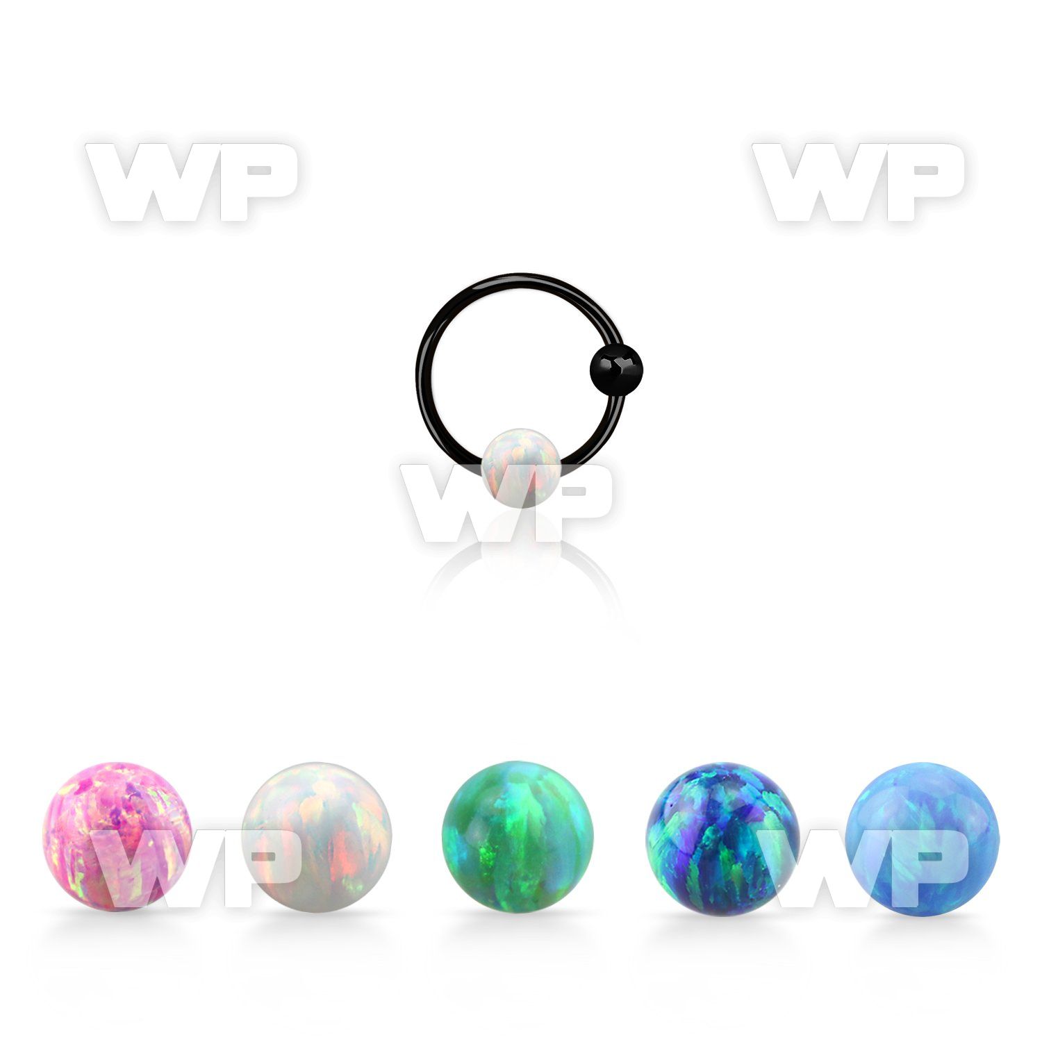 ns05blo black silver nose hoop w ball 3mm synthetic ball 8mm