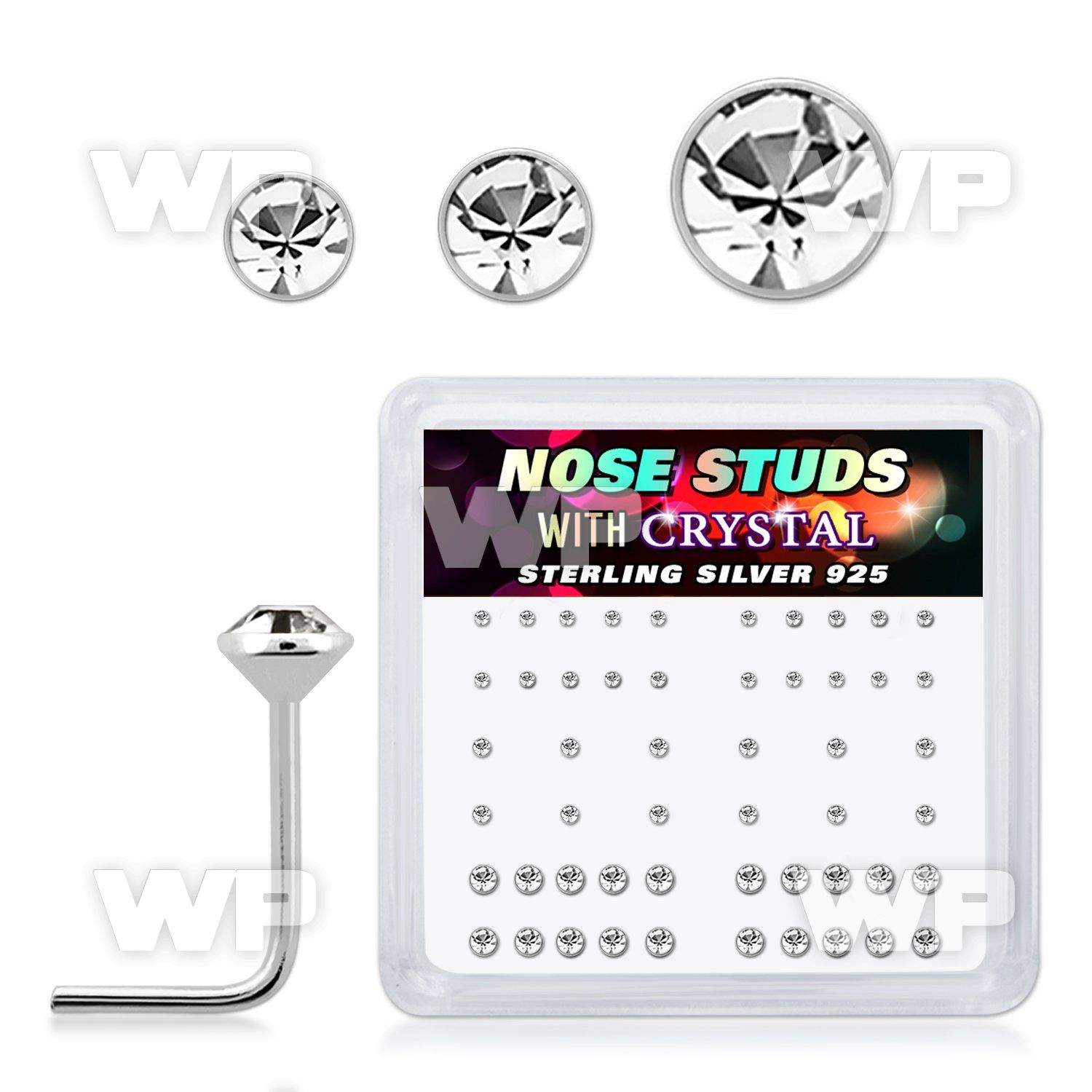 nsbxmc2 box w 52 silver nose studs w round clear crystals