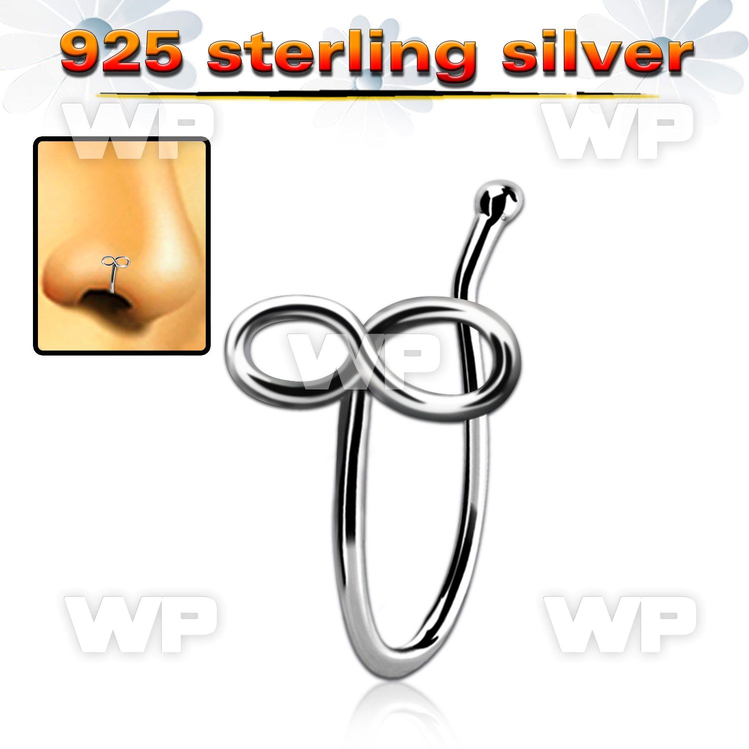 nvcl10 silver fake nose clip with infity symbol shaoed top
