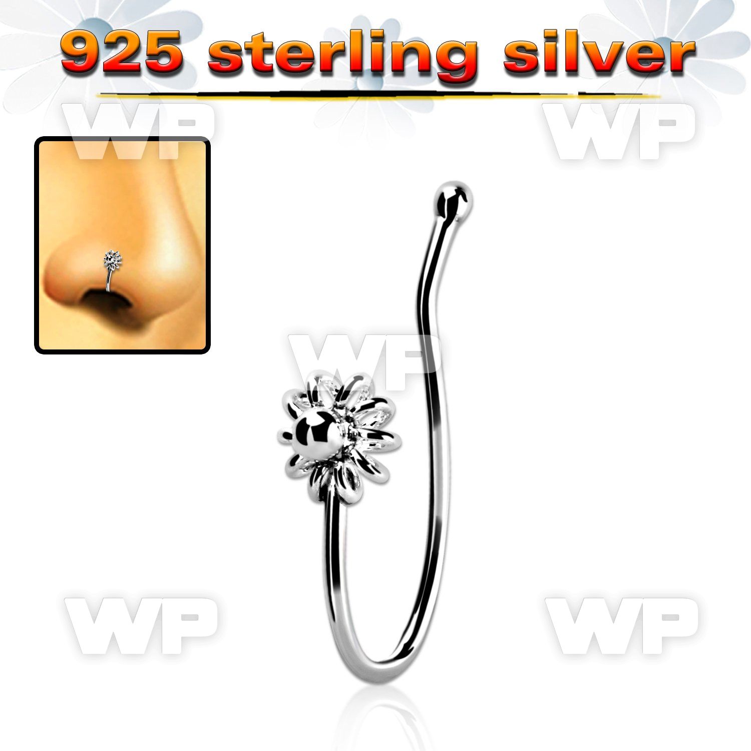nvcl1 sterling silver fake nose clip with sun shaped top