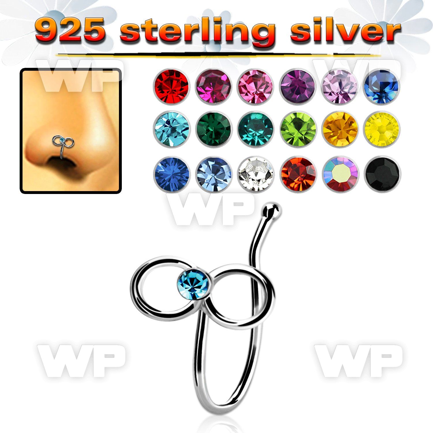 nvcl6 silver fake nose clip w a infinity top w crystal