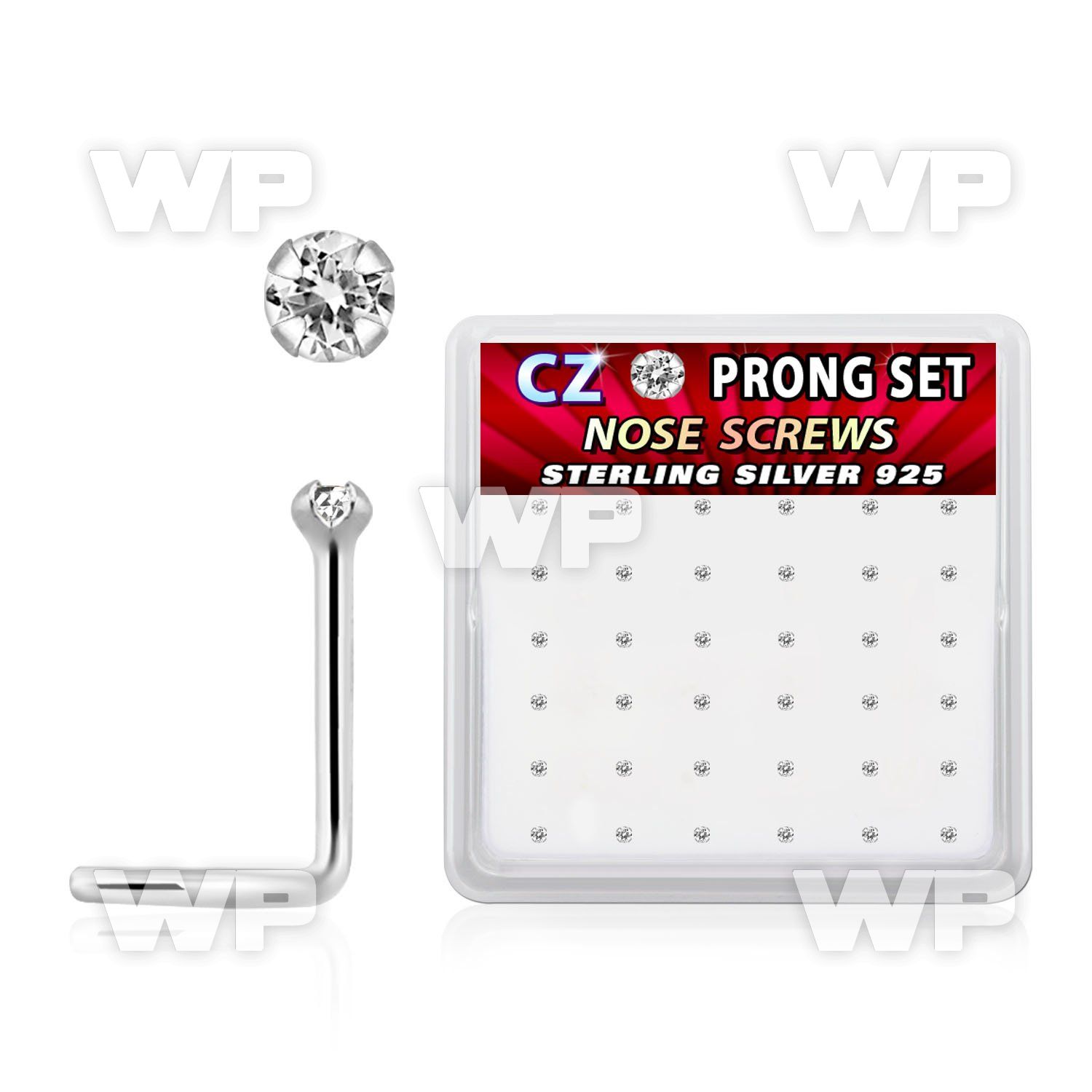 nwz15cbx box of silver nose screws, 20g w 1.5mm round clear cz 