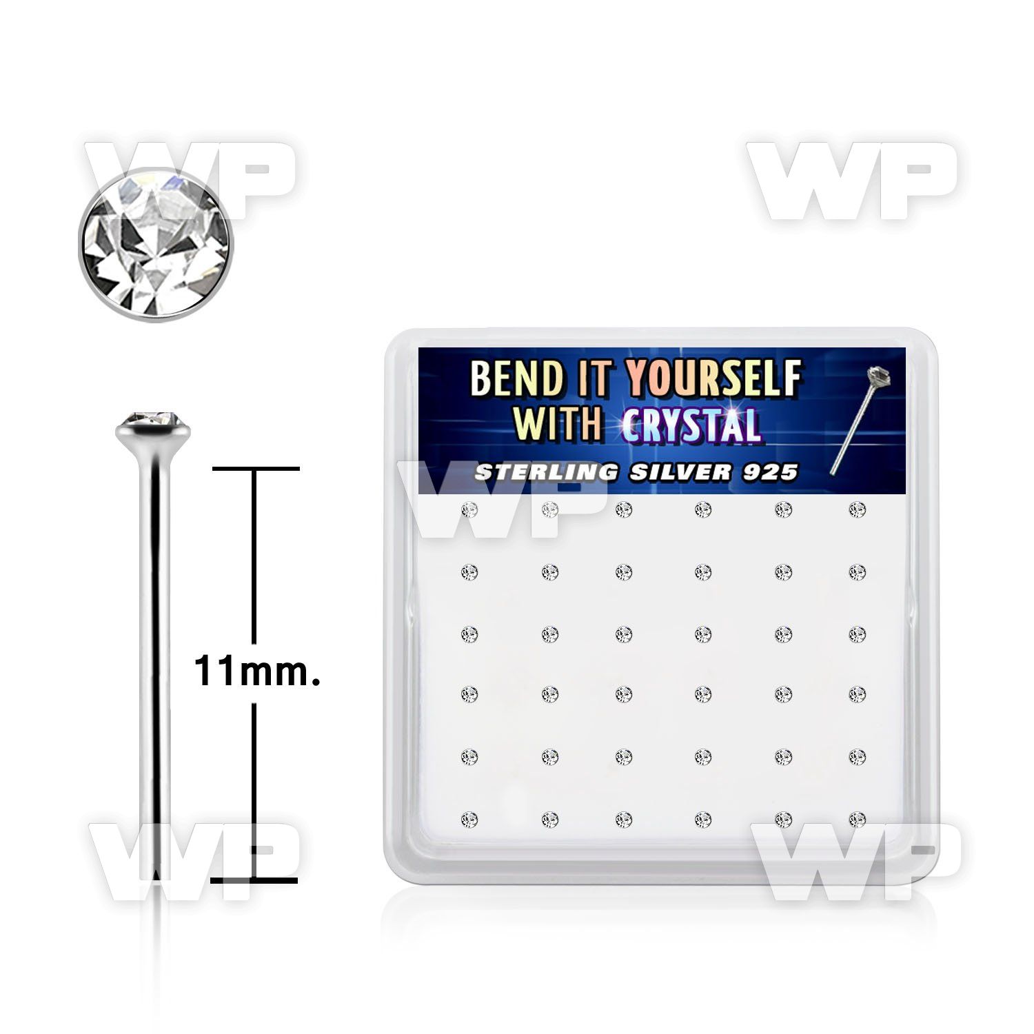 ny9cbx box silver bend it nose studs 20g 1.5mm clear crystal