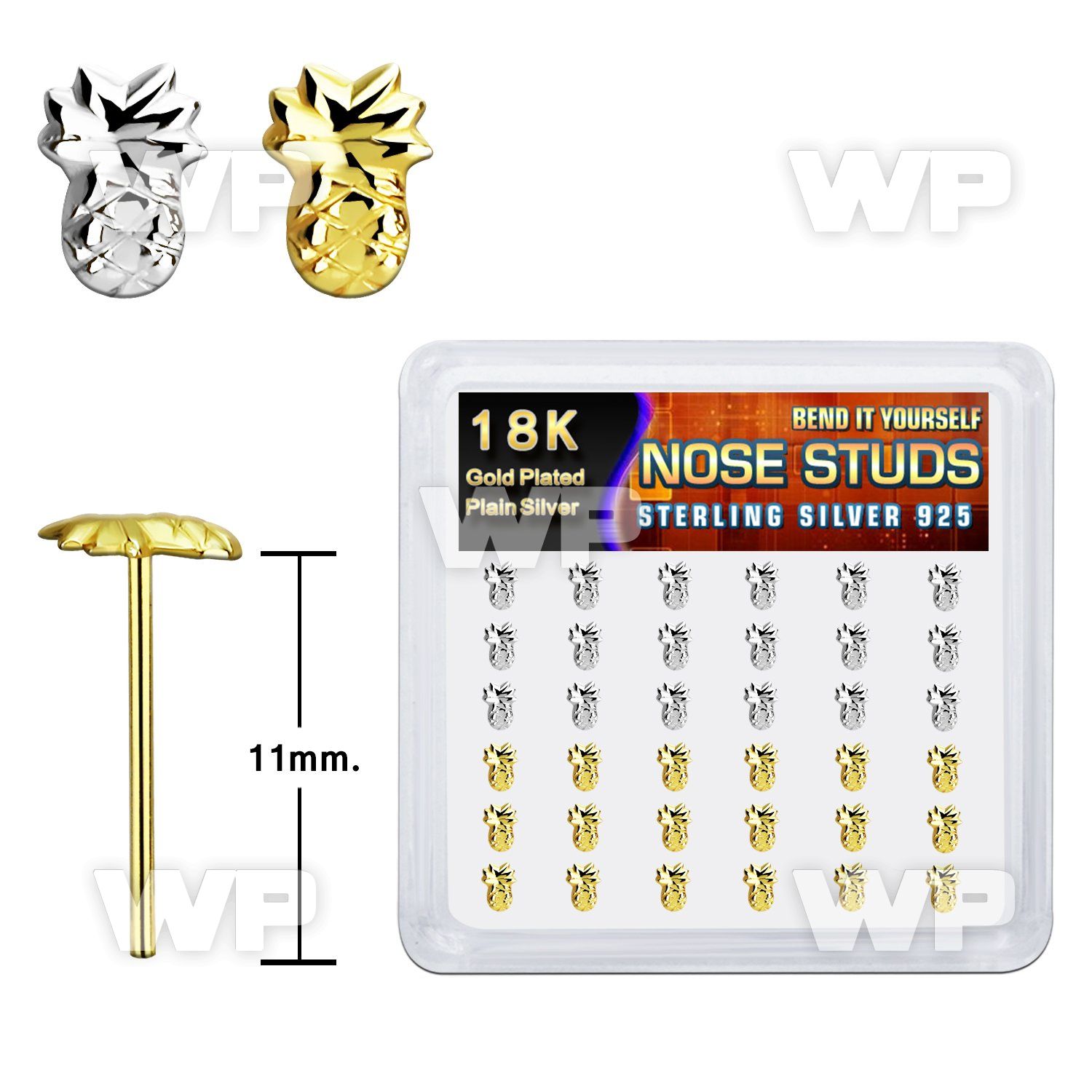 nympa36 box silver bend it nose stud gold plain pineapple top