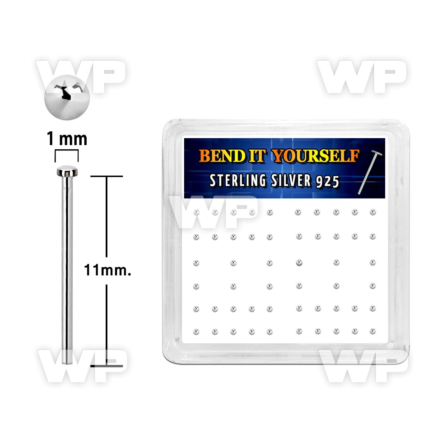 nymx5 box w 52 pcs silver bend it nose studs w 1mm flat tops