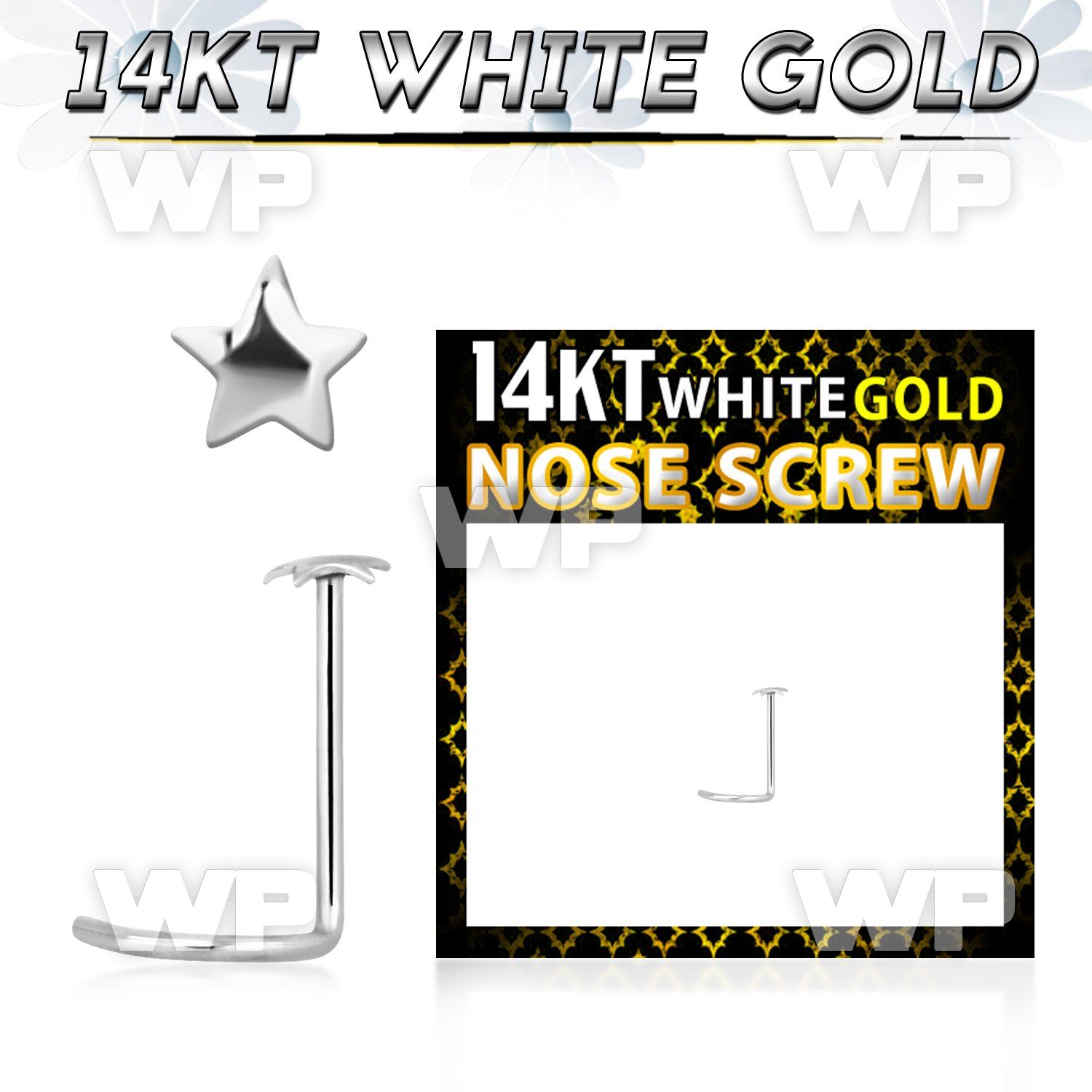 o33r 14kt white nose screw spirals 22g 0 6mm 2 5mm star shap nose piercing